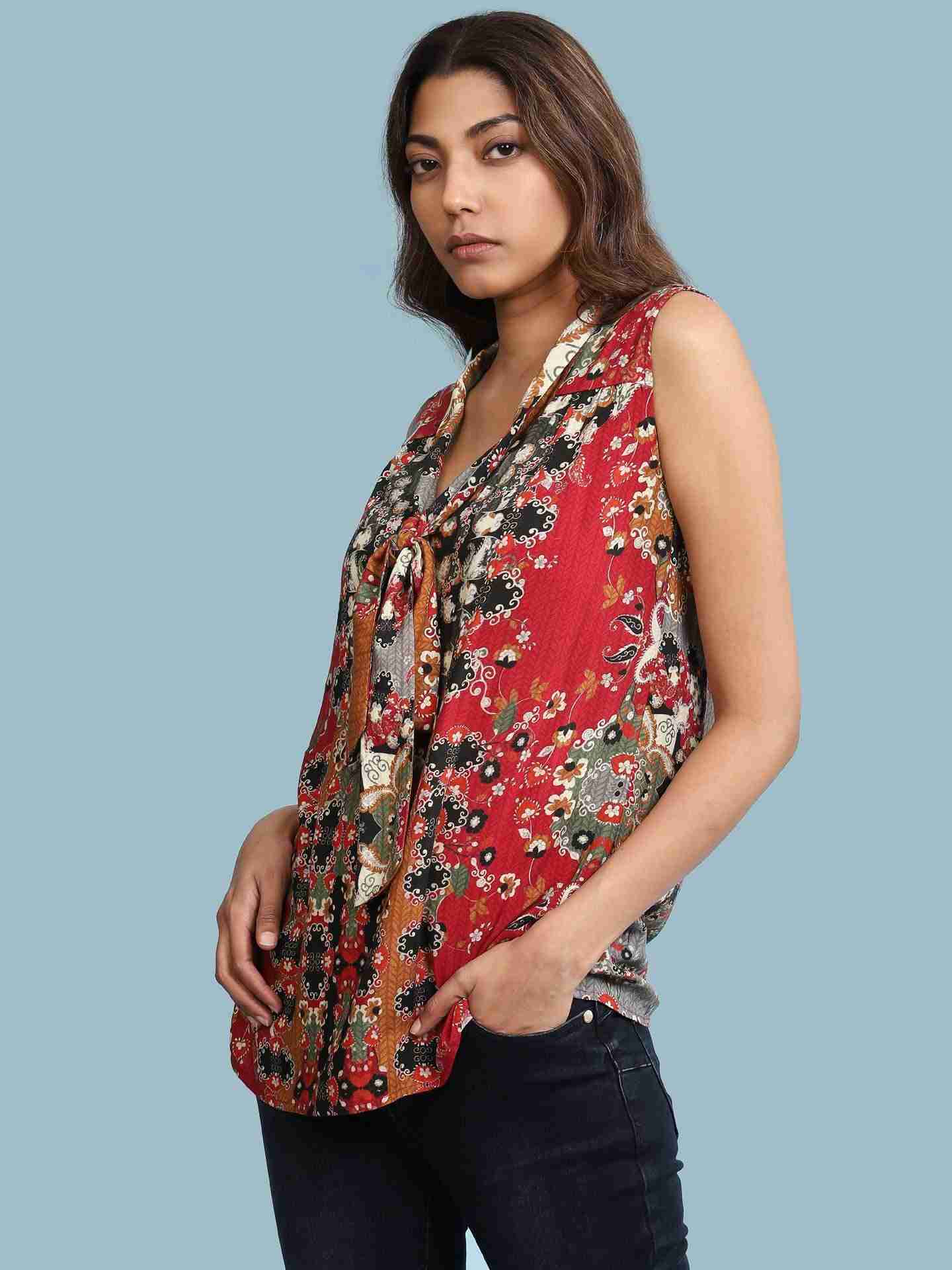 Red Abstract Floral Top
