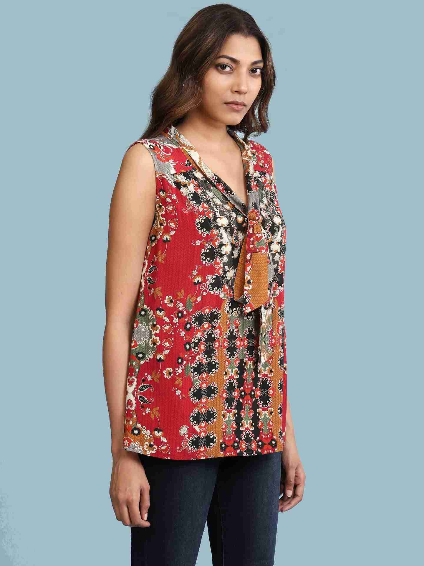 Red Abstract Floral Top