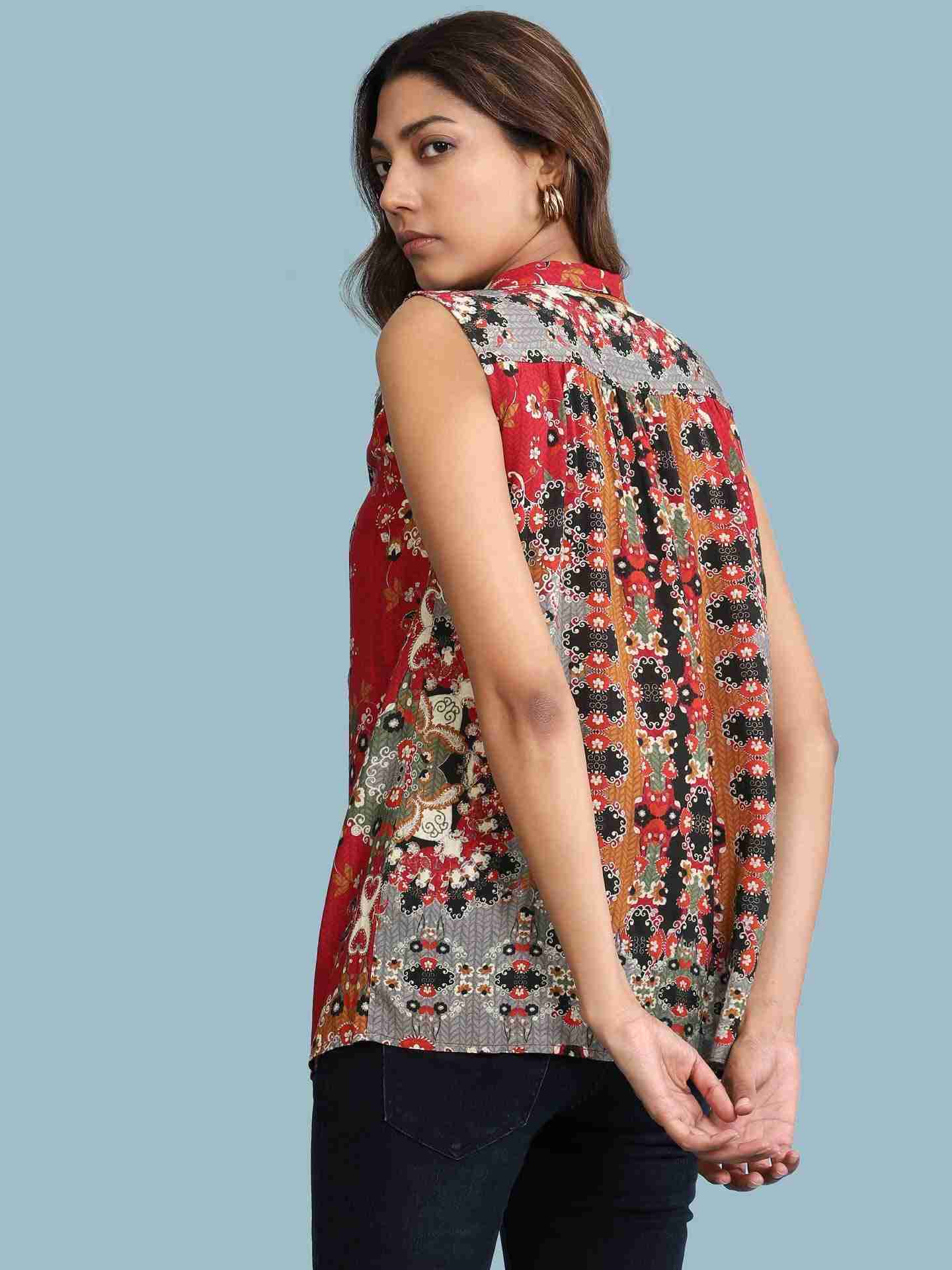 Red Abstract Floral Top