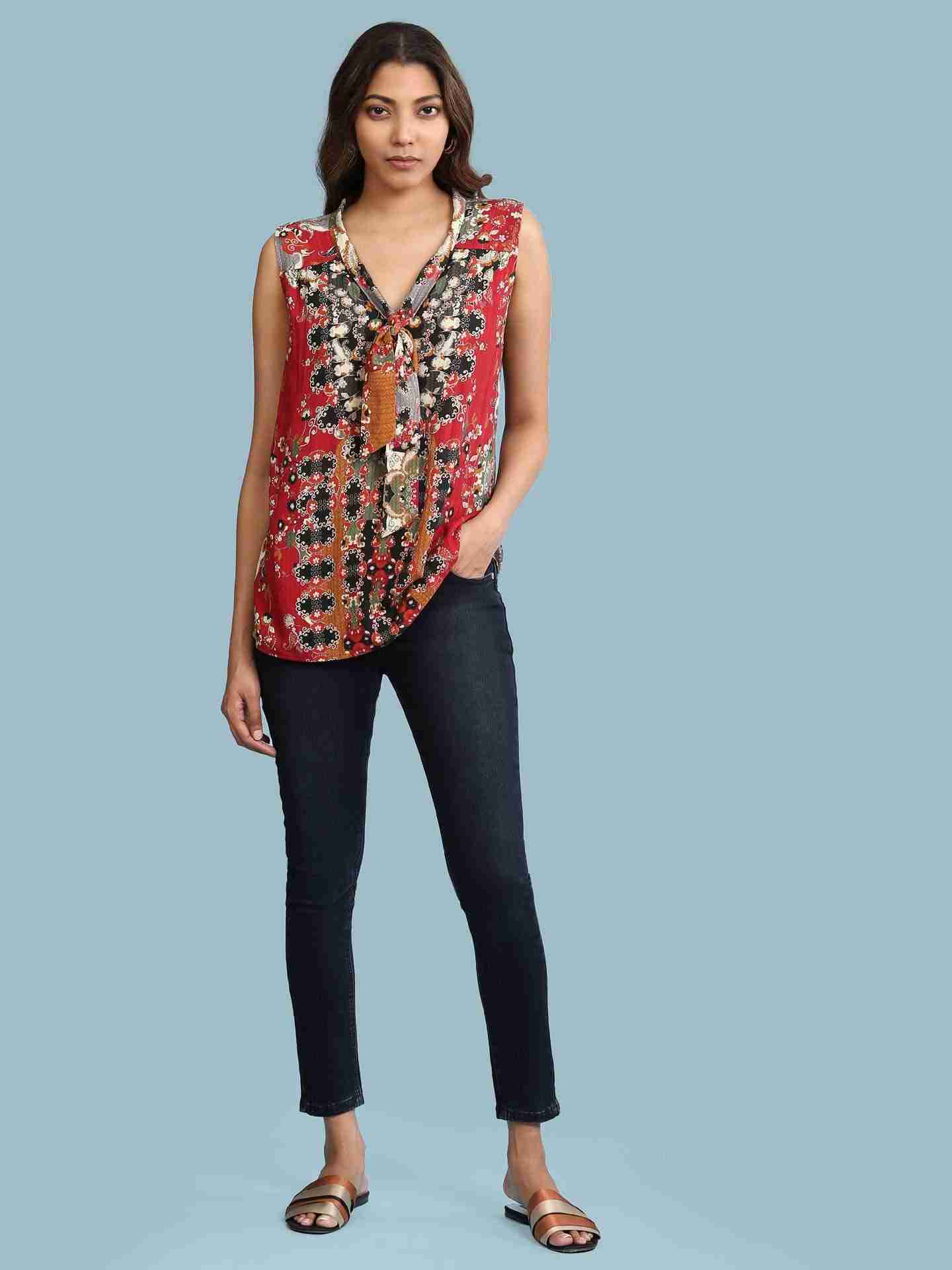 Red Abstract Floral Top