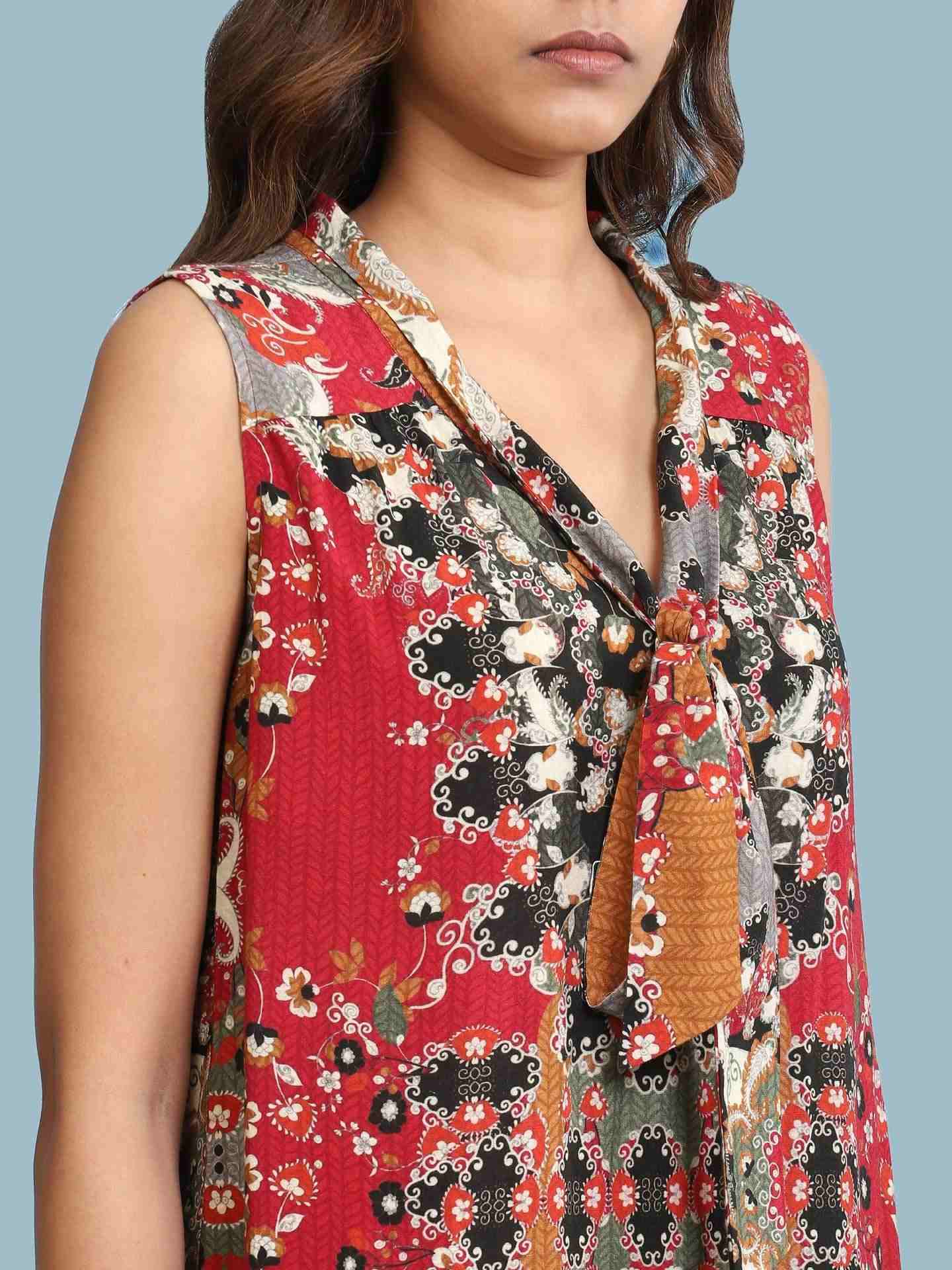 Red Abstract Floral Top