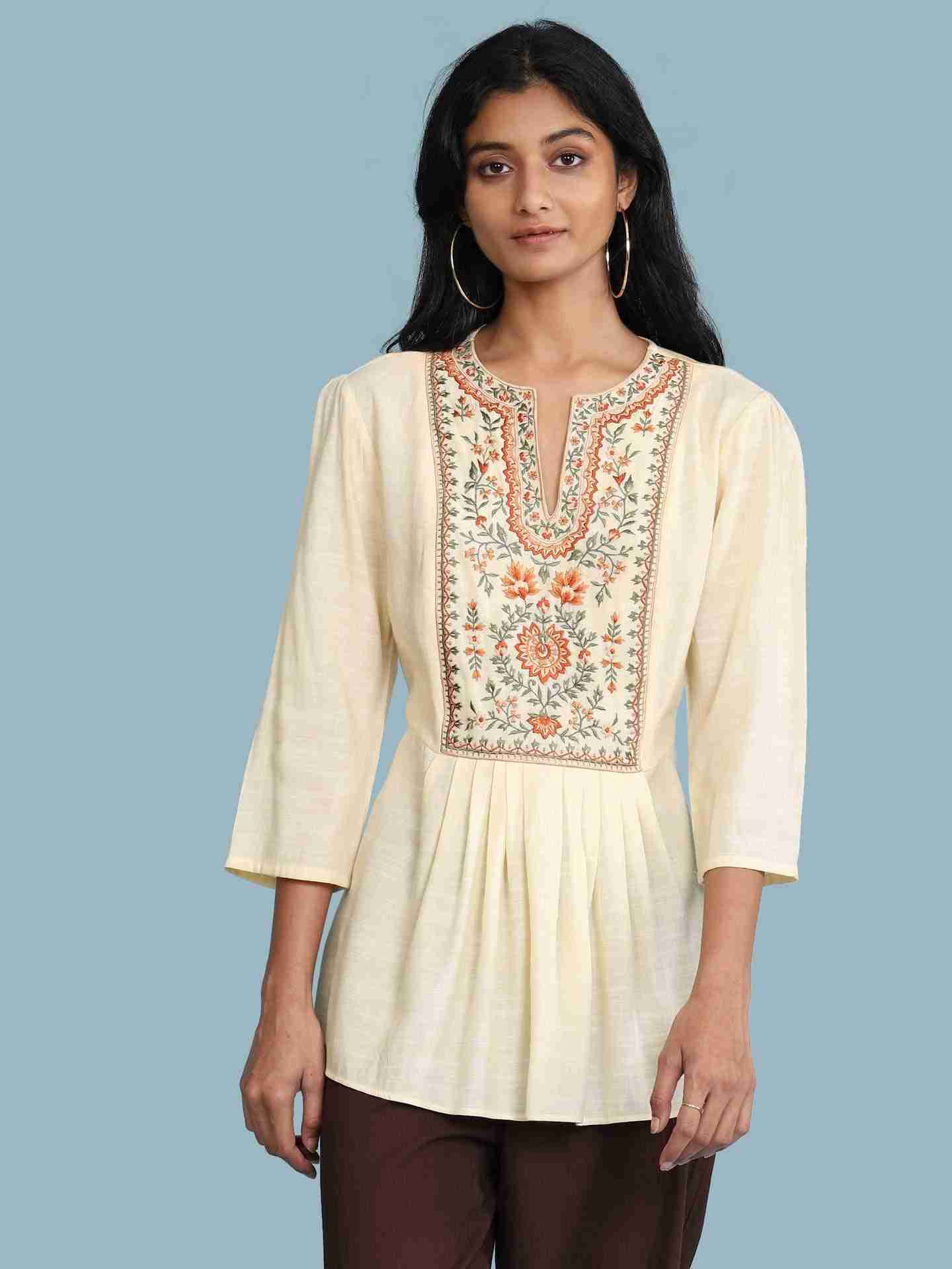 Ecru Ananya Solid Kurti
