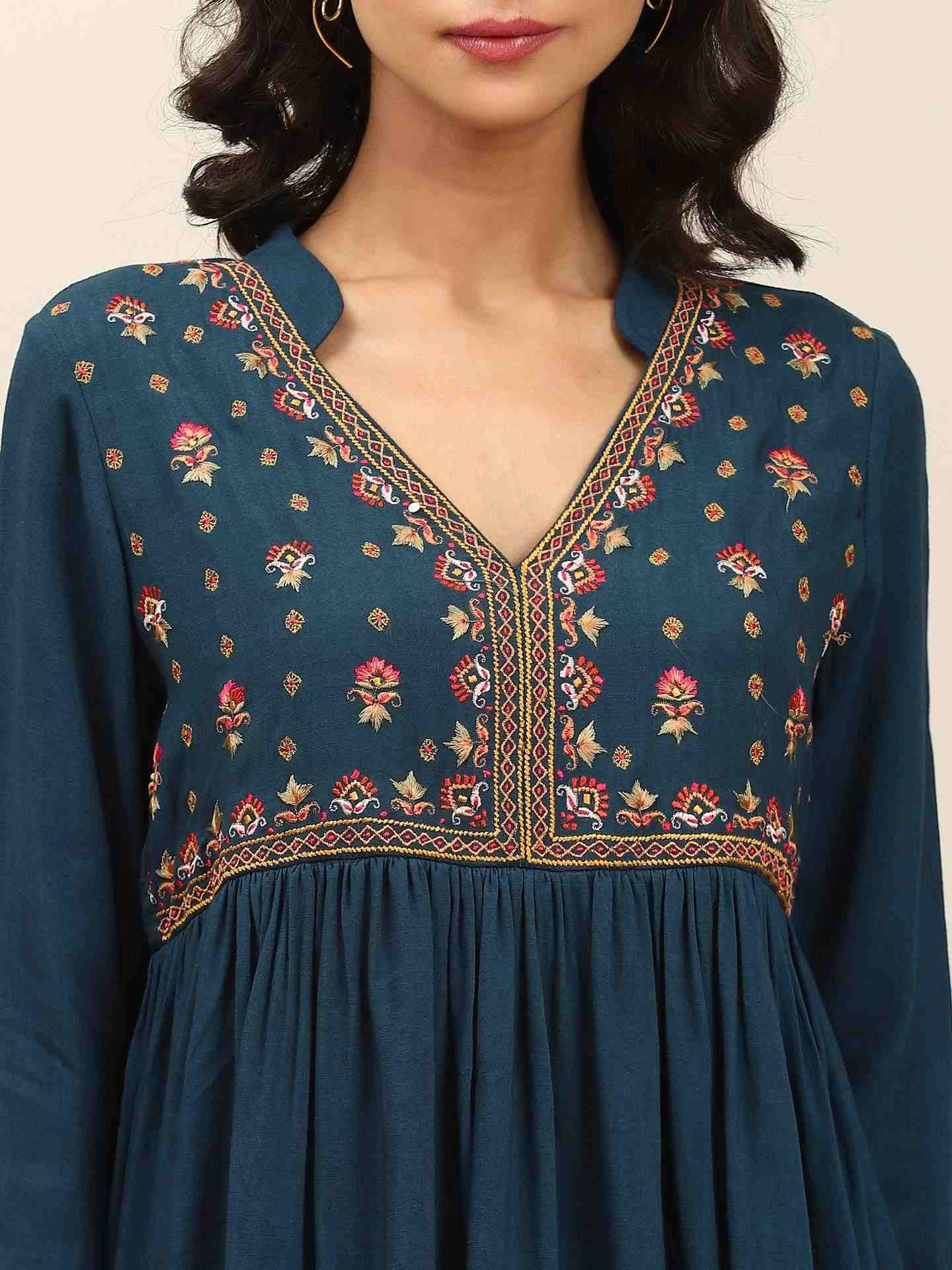 Blue Ikat Solid Tiered Top