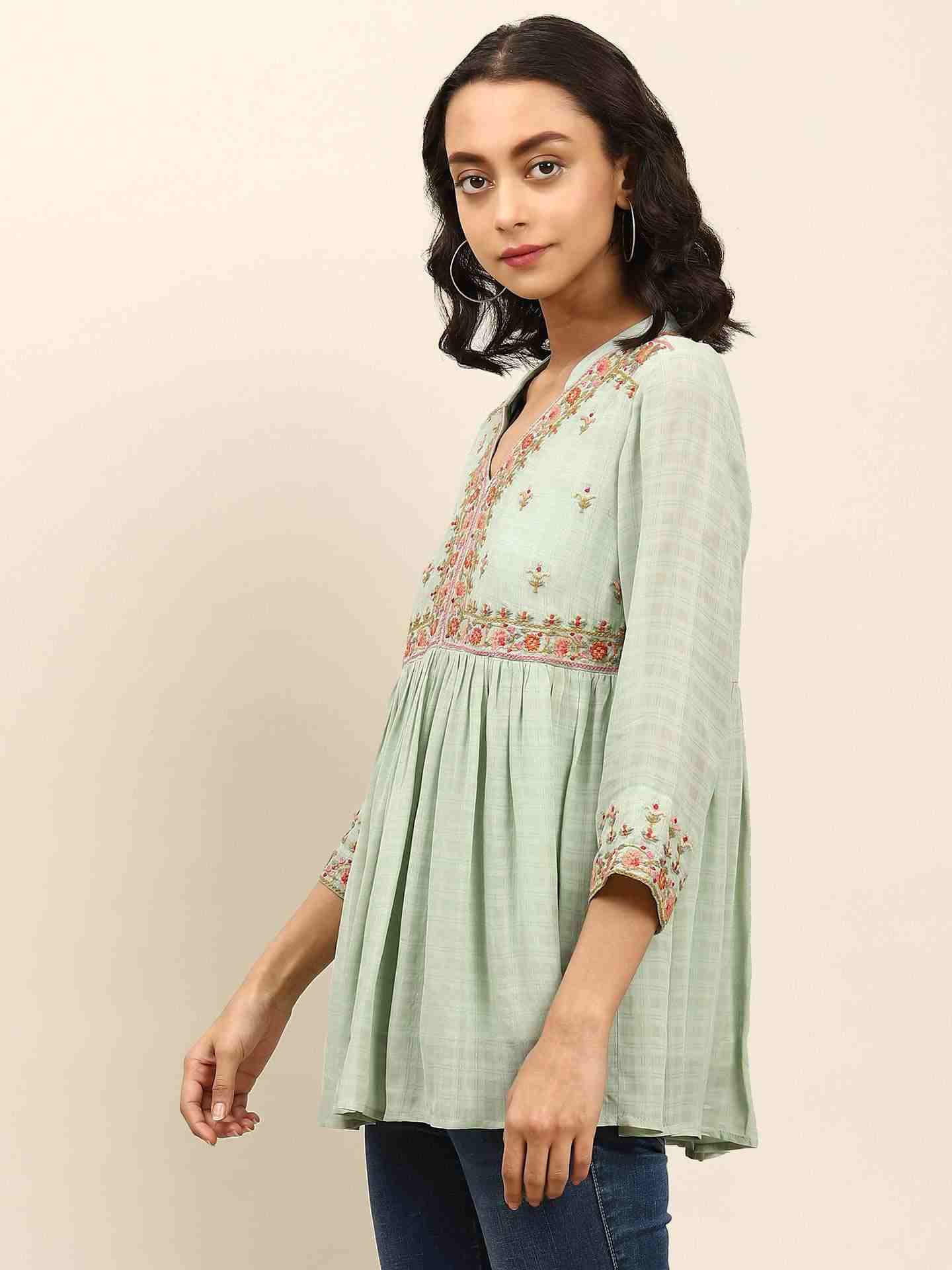 Mint Savrane Solid Tiered Top