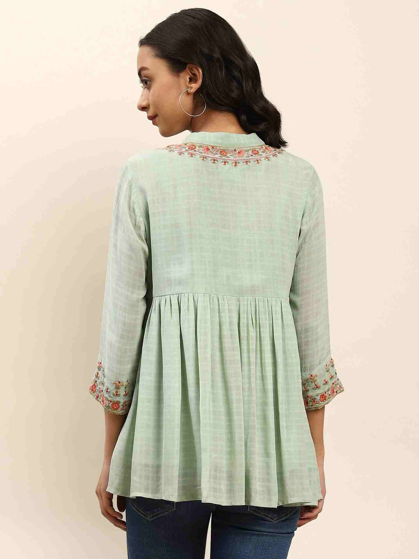 Mint Savrane Solid Tiered Top
