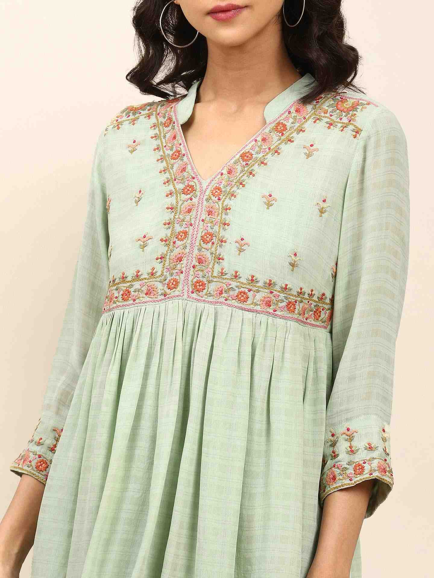 Mint Savrane Solid Tiered Top