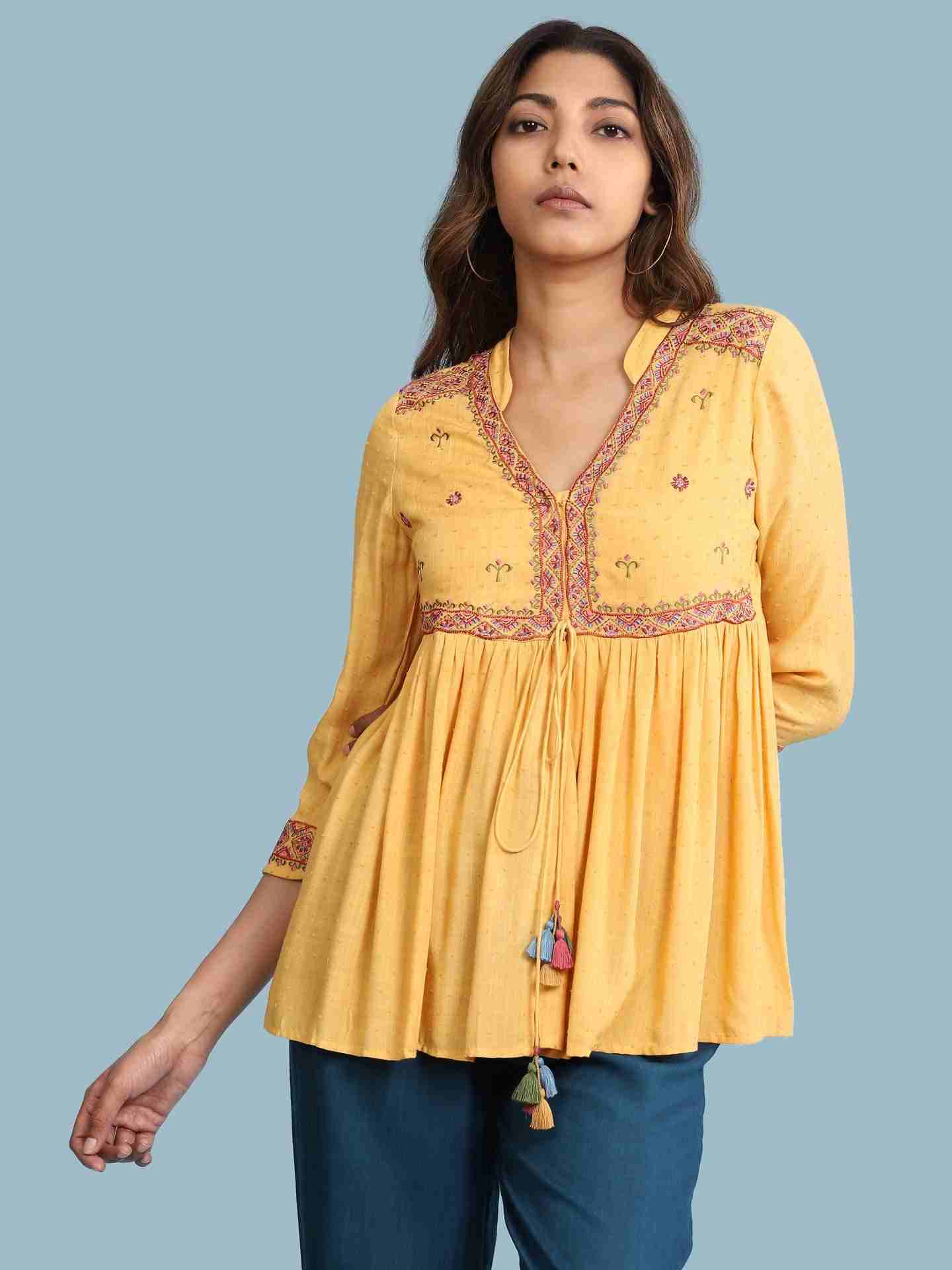 Yellow Kalki Solid Tiered Top