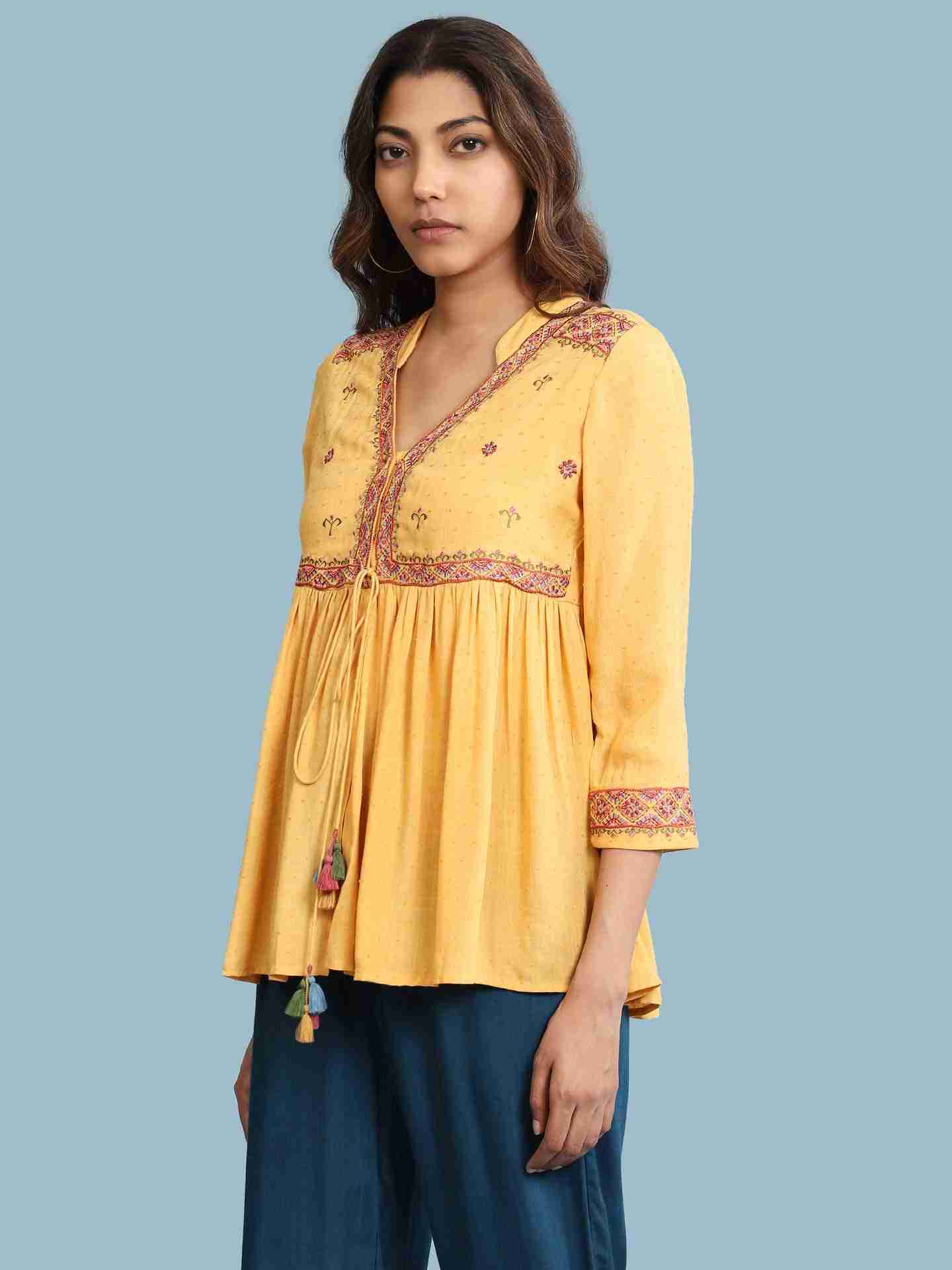 Yellow Kalki Solid Tiered Top