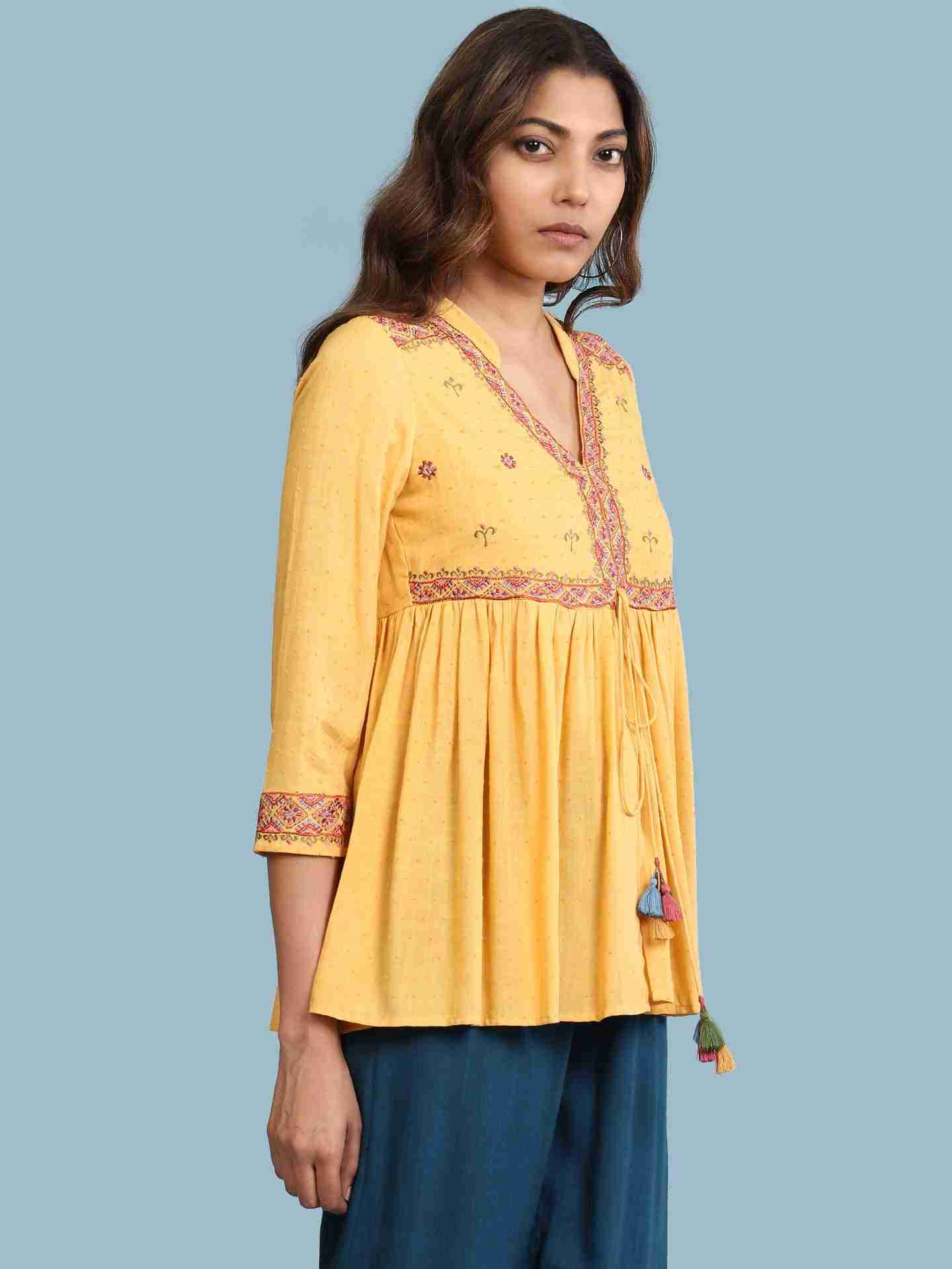 Yellow Kalki Solid Tiered Top