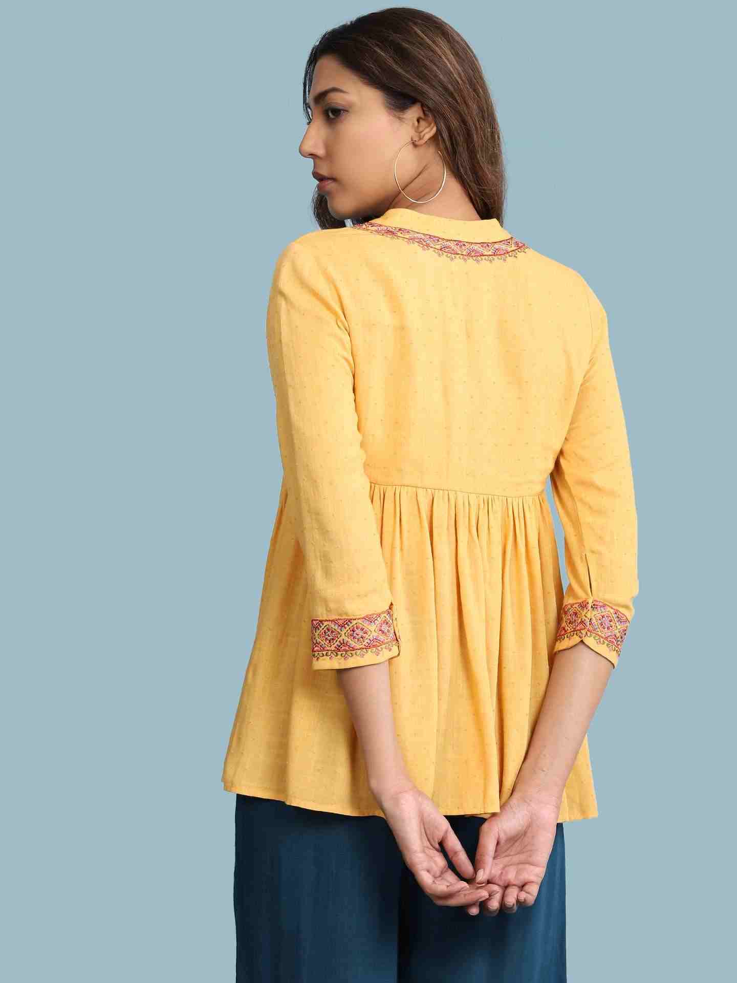 Yellow Kalki Solid Tiered Top