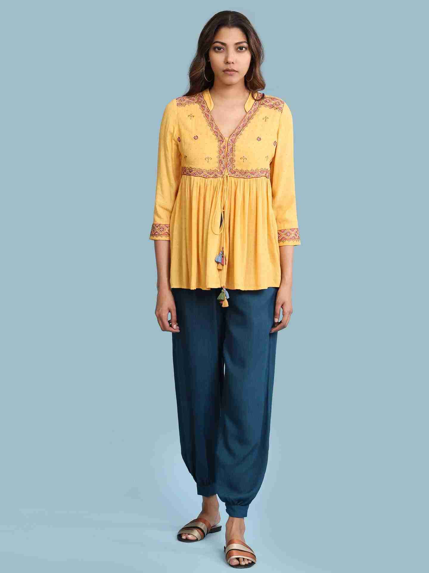 Yellow Kalki Solid Tiered Top