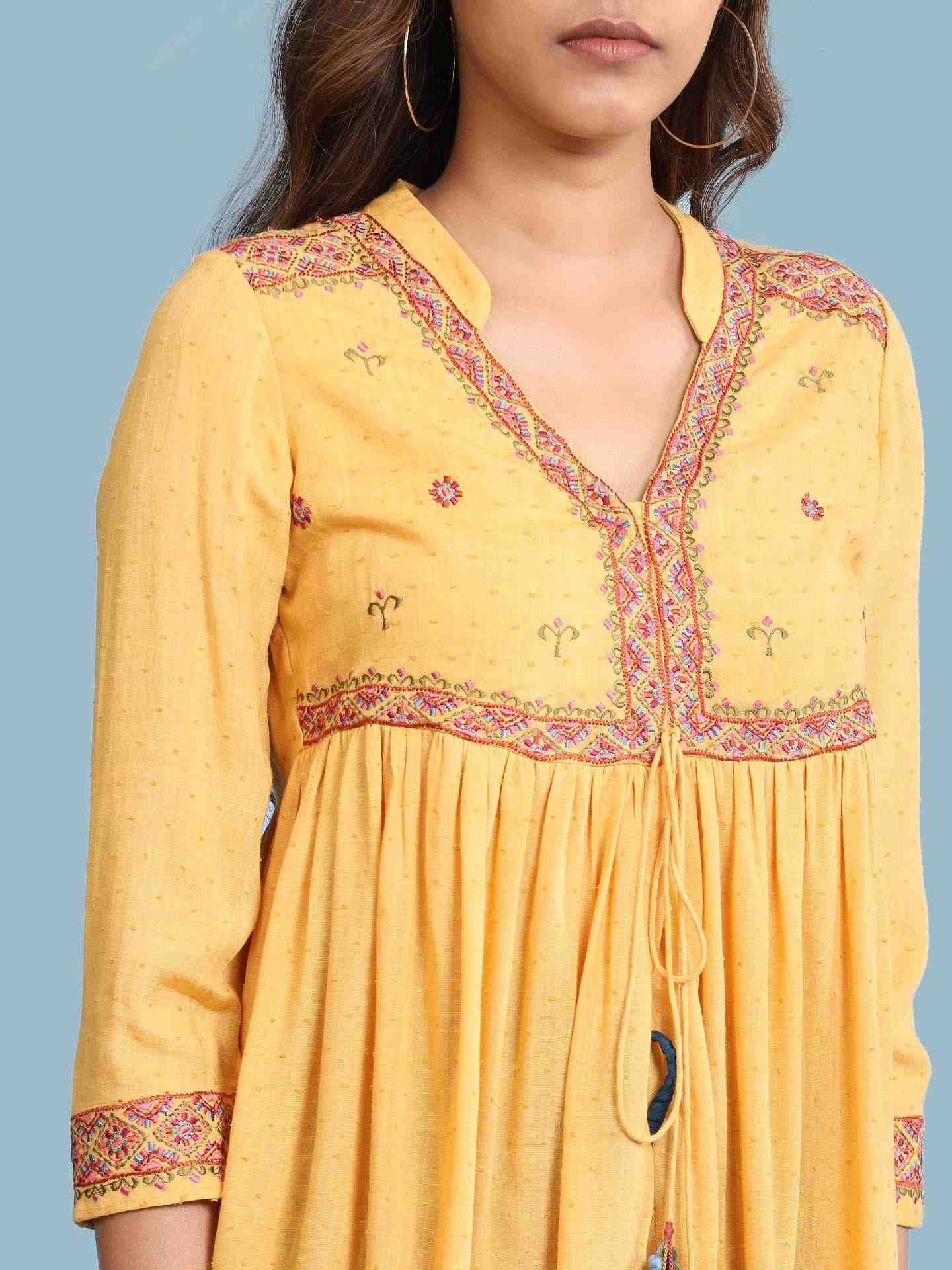 Yellow Kalki Solid Tiered Top