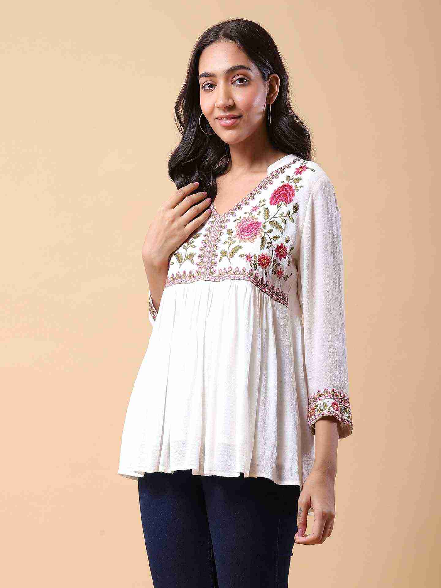 Off White Faiza Solid Kurti