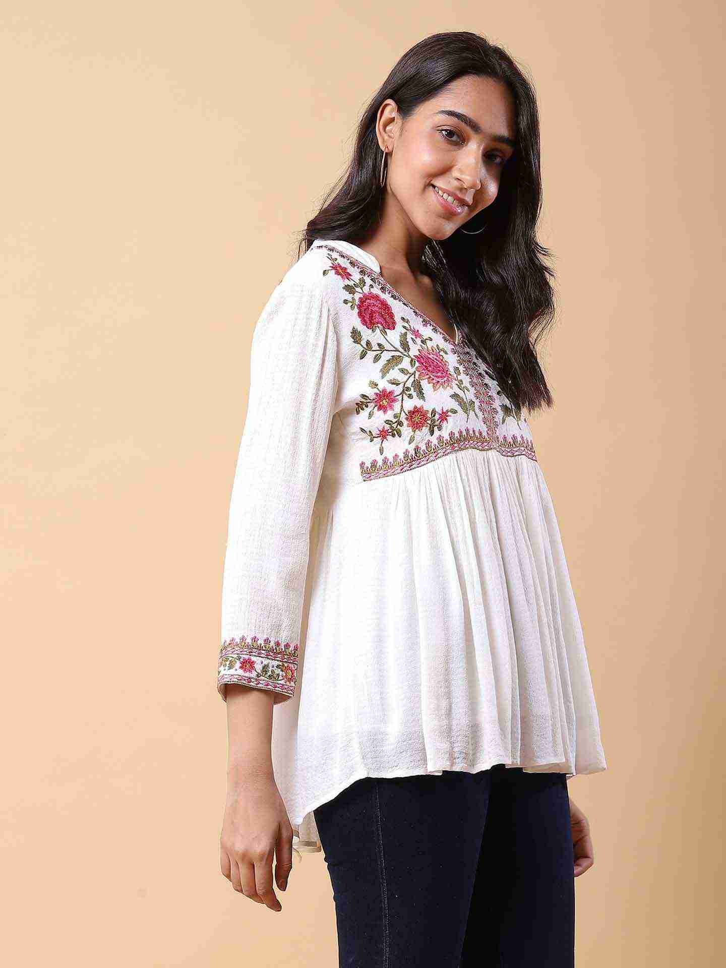 Off White Faiza Solid Kurti