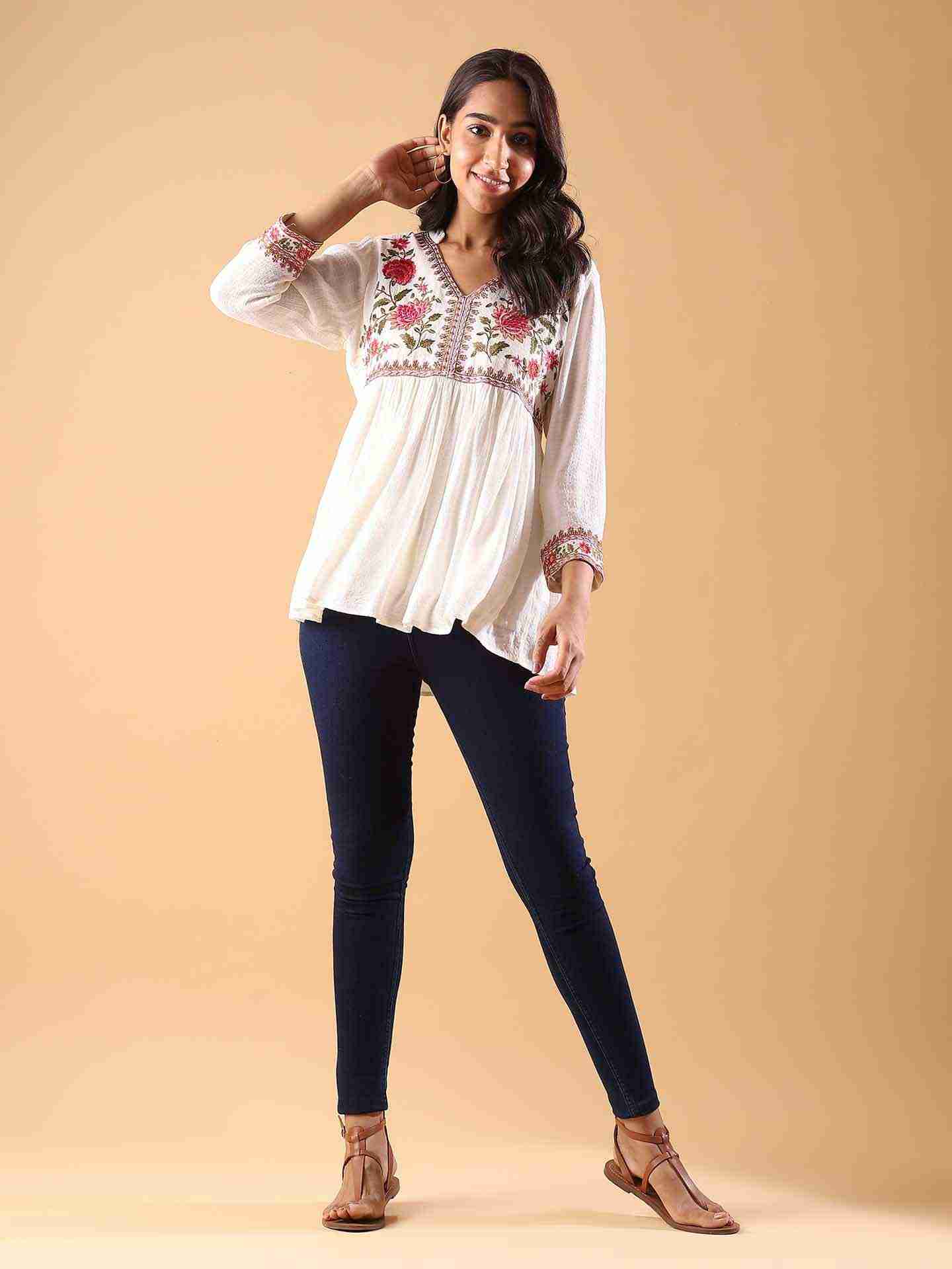 Off White Faiza Solid Kurti
