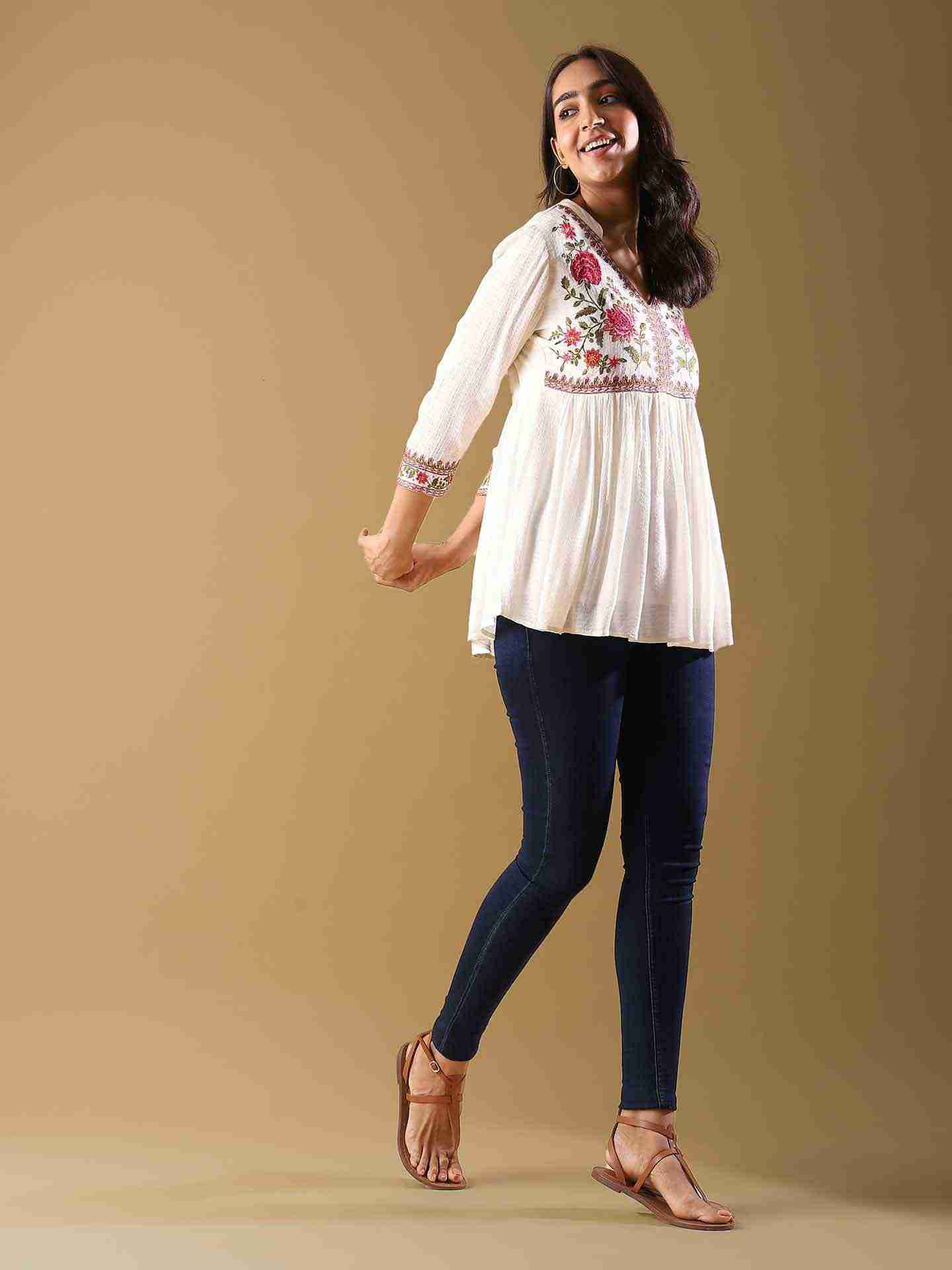 Off White Faiza Solid Kurti