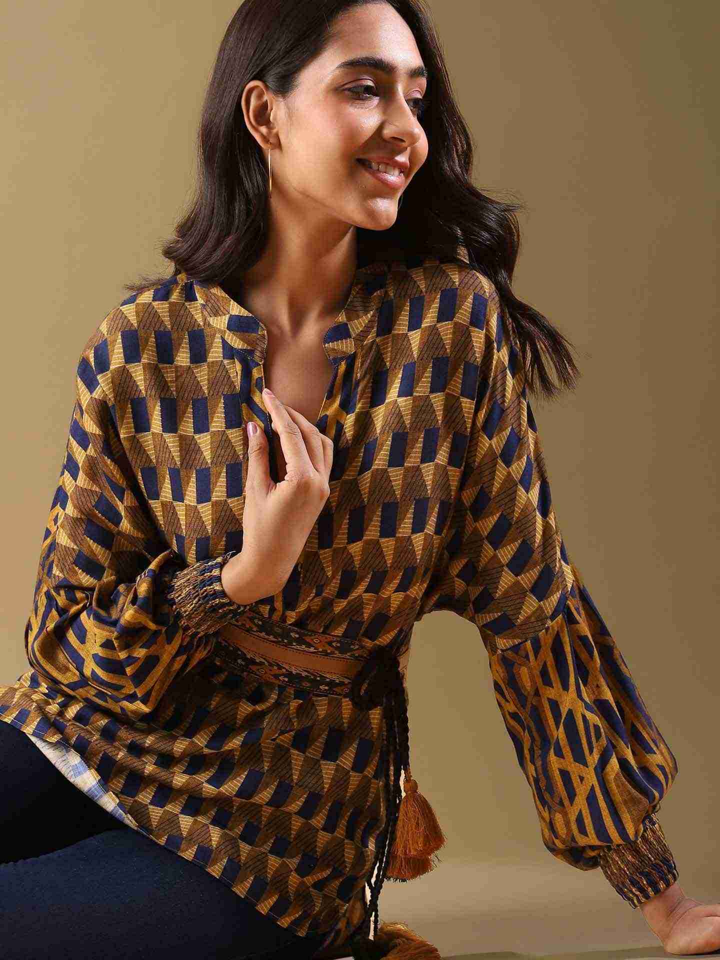 Blue Geo Boxy Top