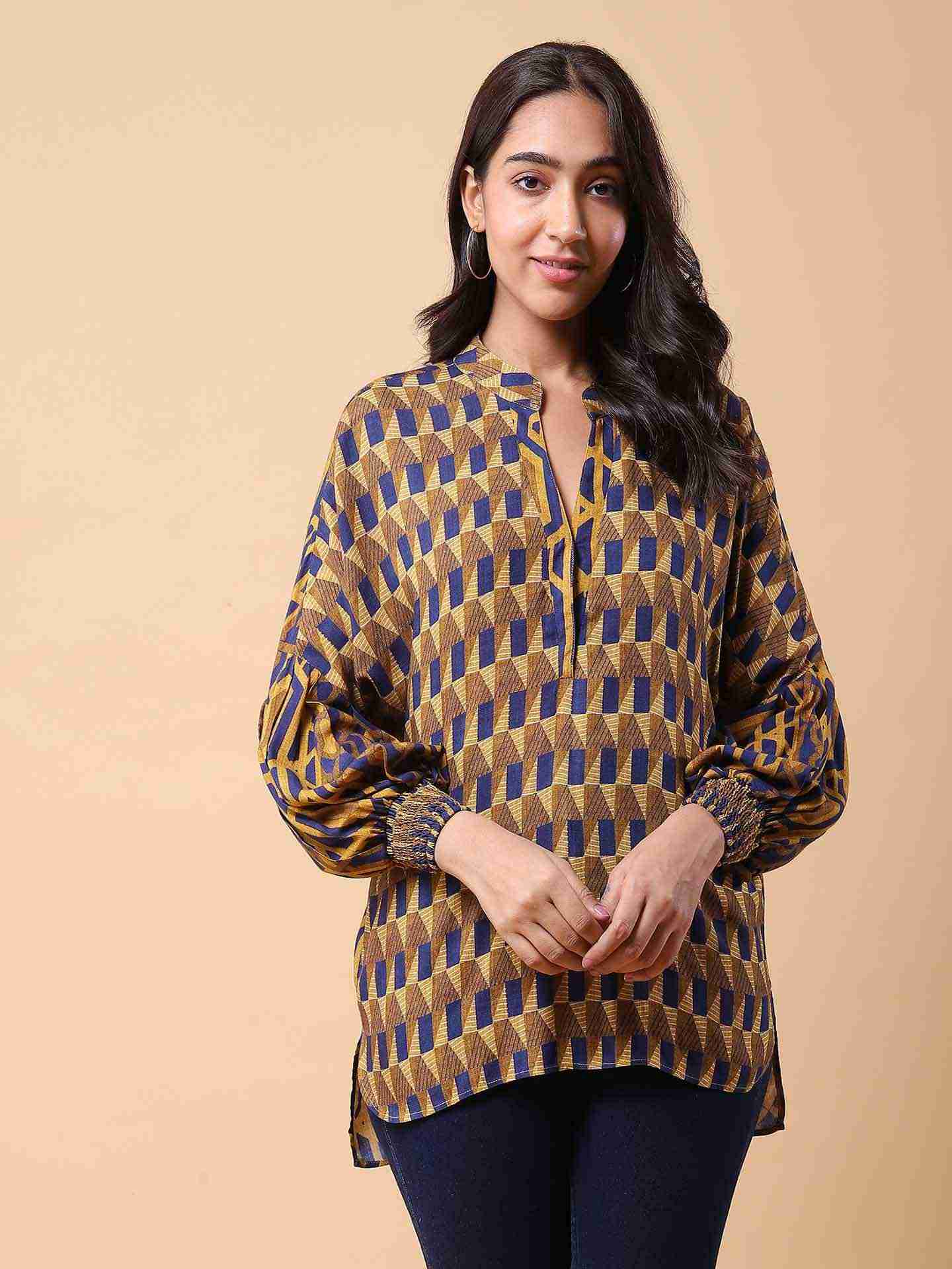 Blue Geo Boxy Top
