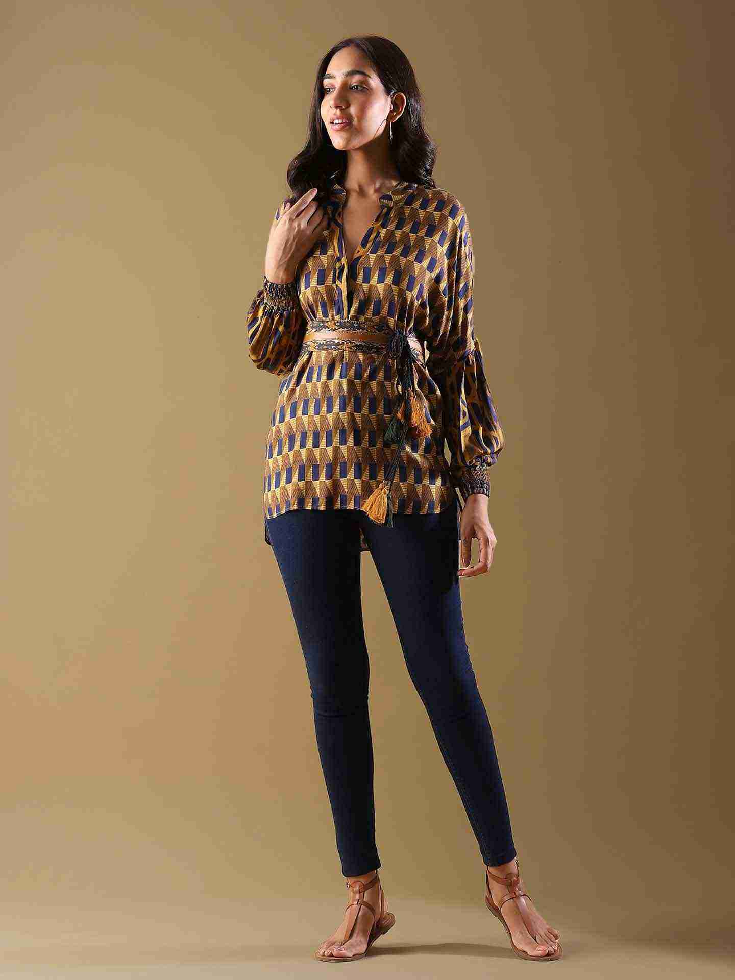 Blue Geo Boxy Top