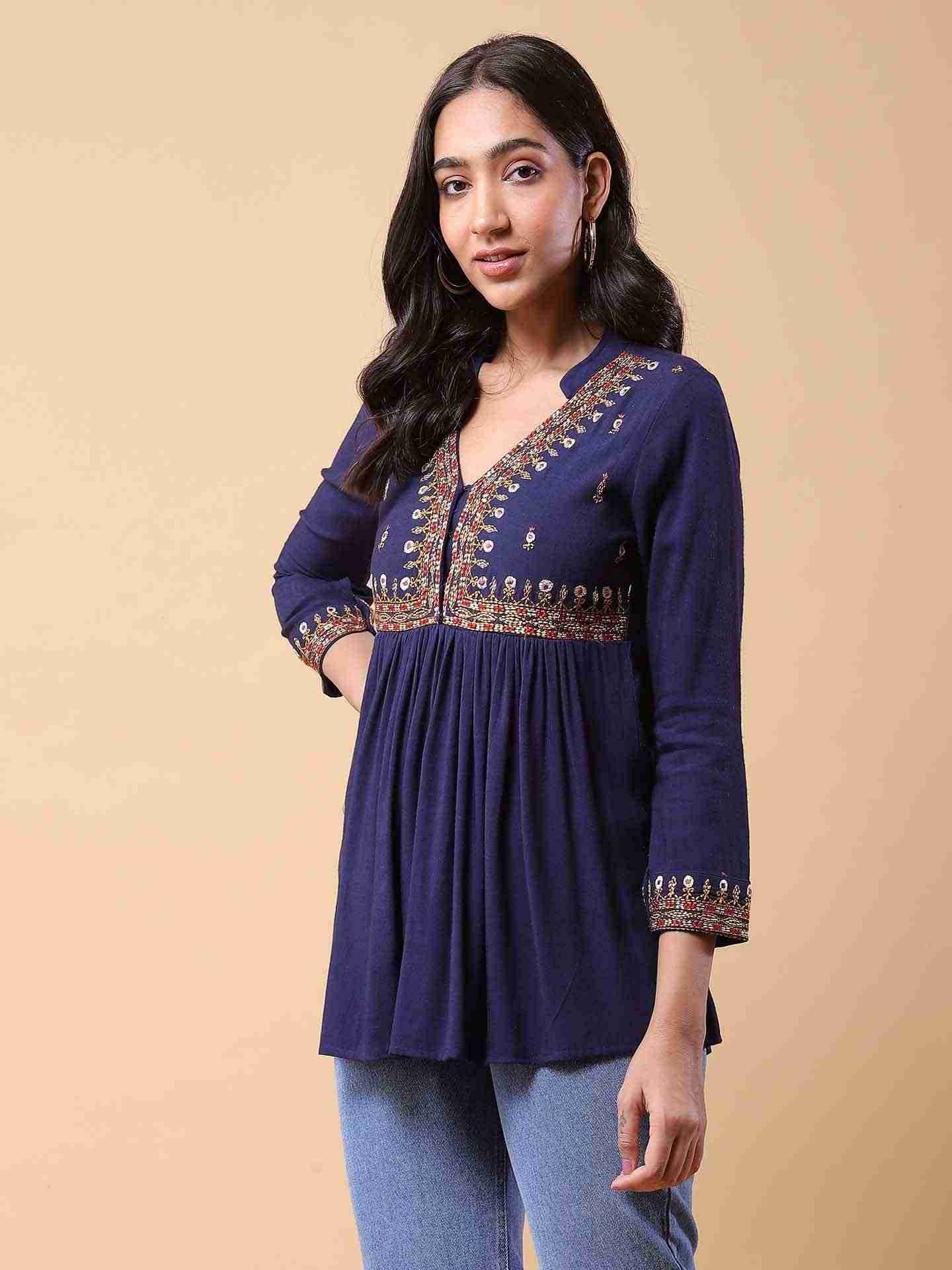 Navy Adriti Solid Kurti