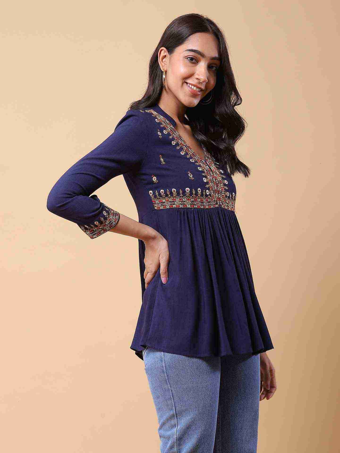 Navy Adriti Solid Kurti