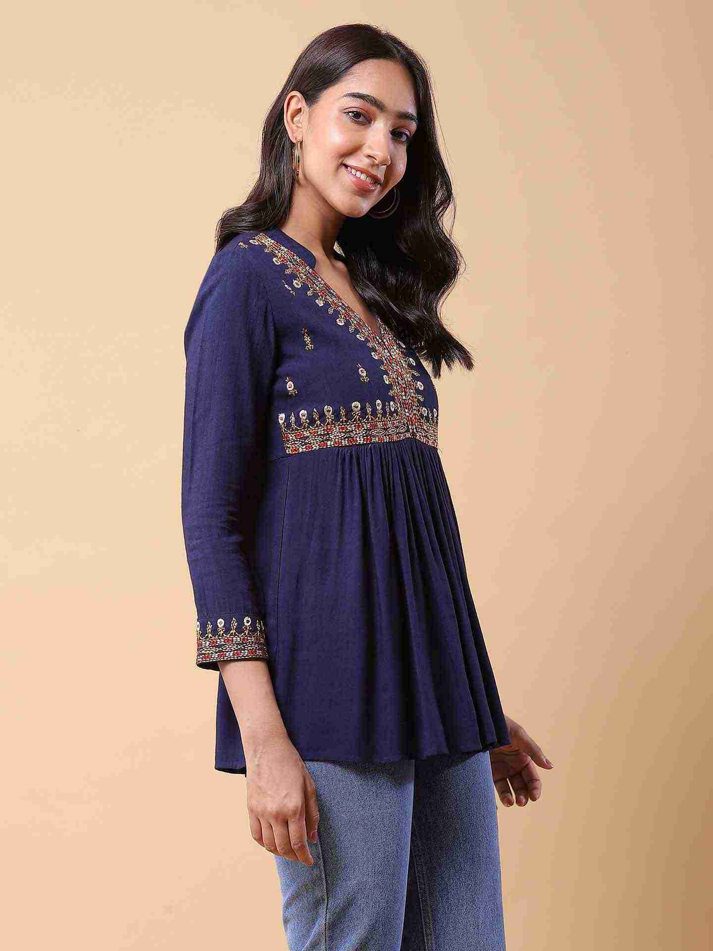 Navy Adriti Solid Kurti