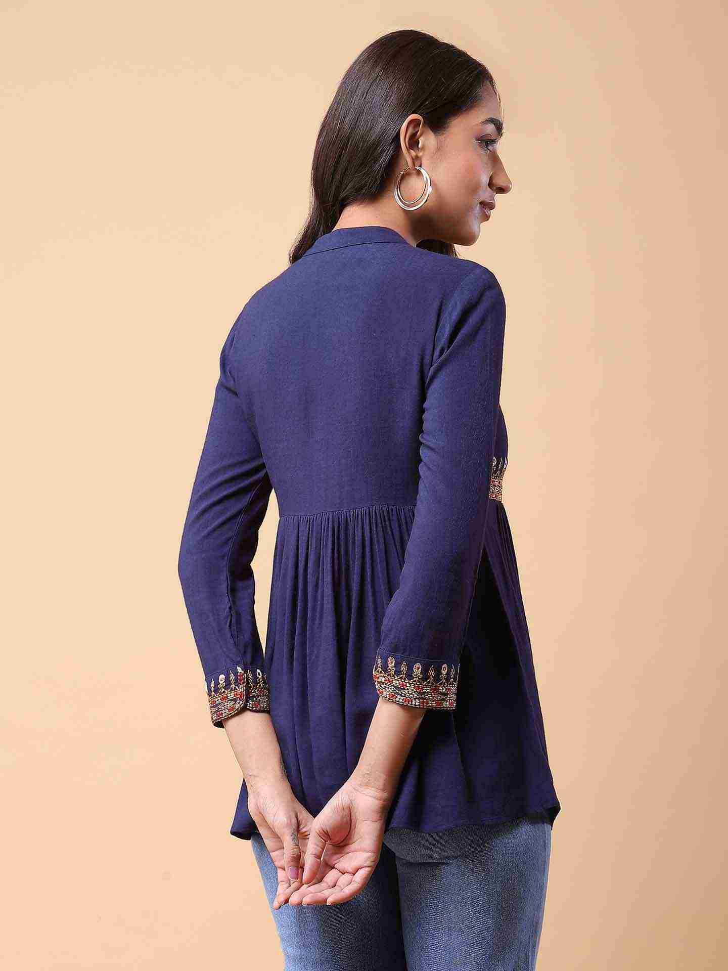 Navy Adriti Solid Kurti