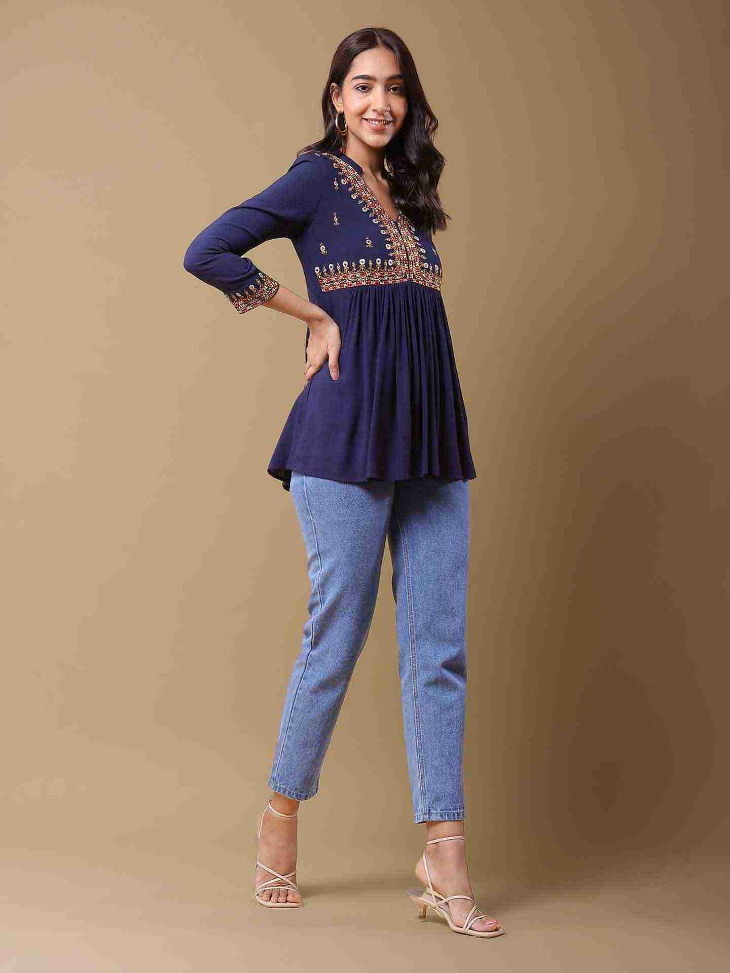 Navy Adriti Solid Kurti