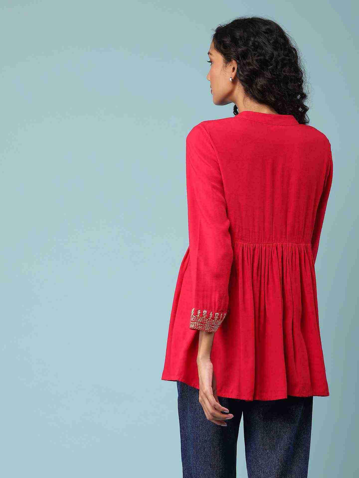 Red Adriti Solid Kurti