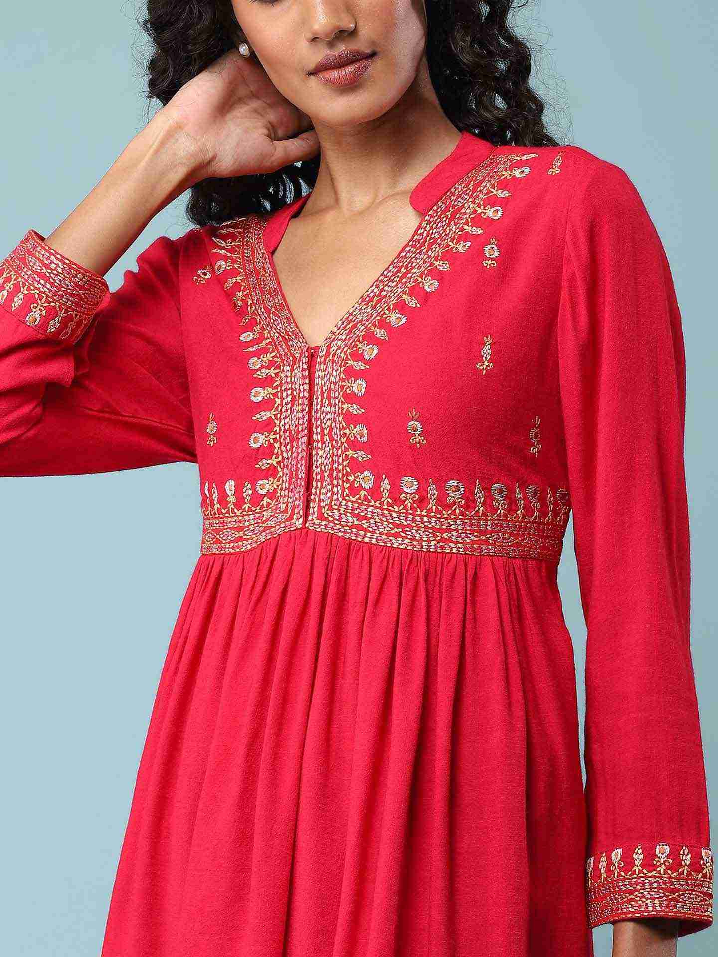 Red Adriti Solid Kurti