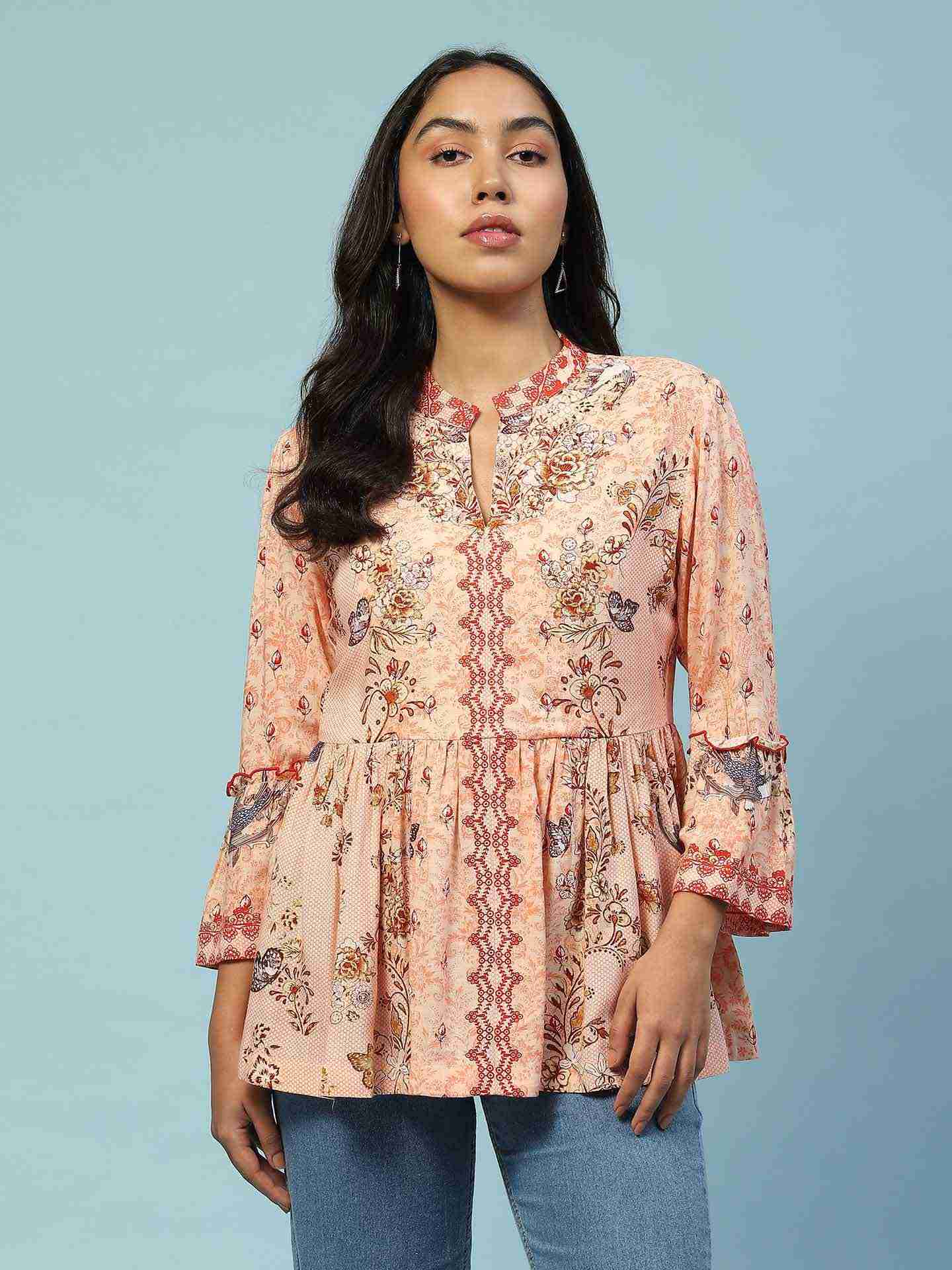 Peach Kannupriya Tiered Top