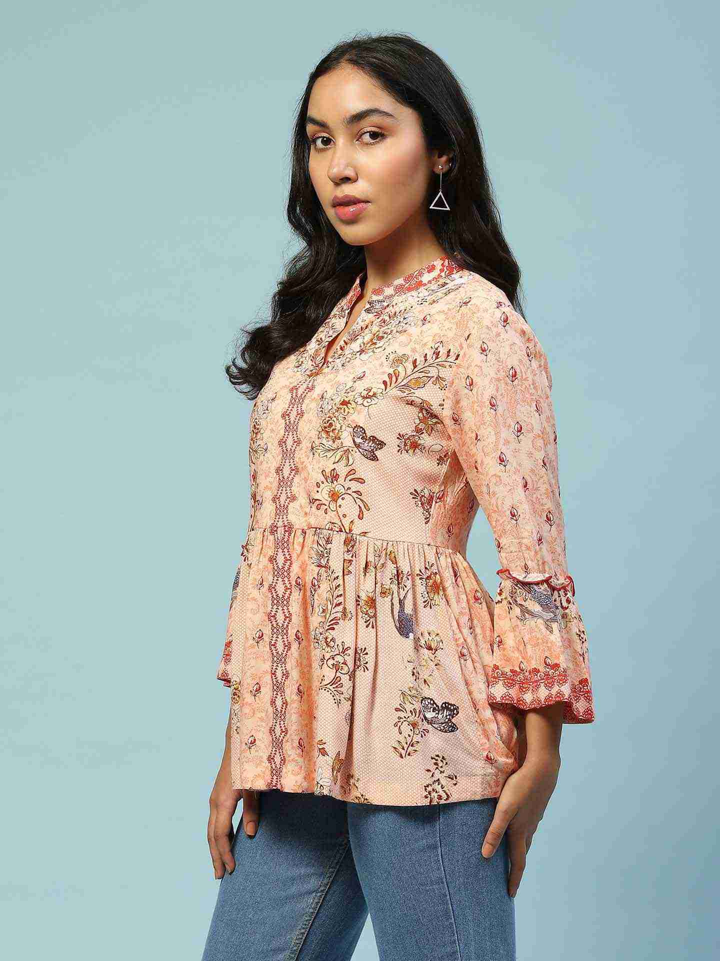 Peach Kannupriya Tiered Top