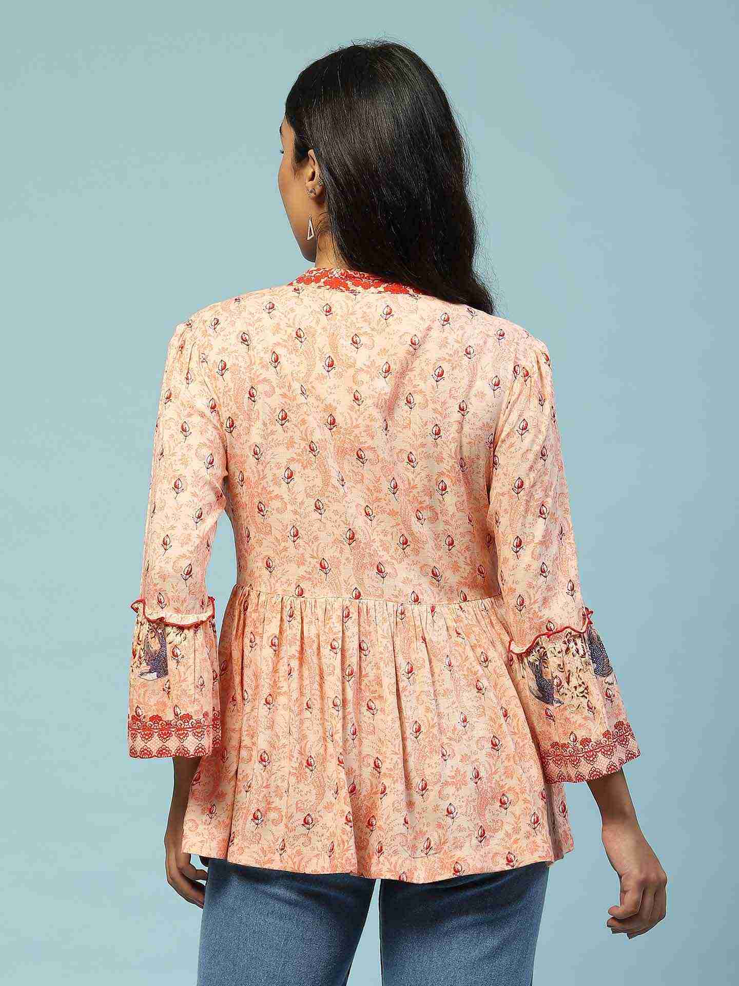 Peach Kannupriya Tiered Top