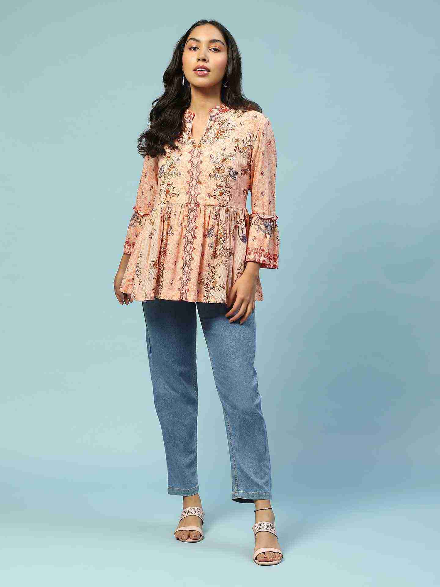 Peach Kannupriya Tiered Top