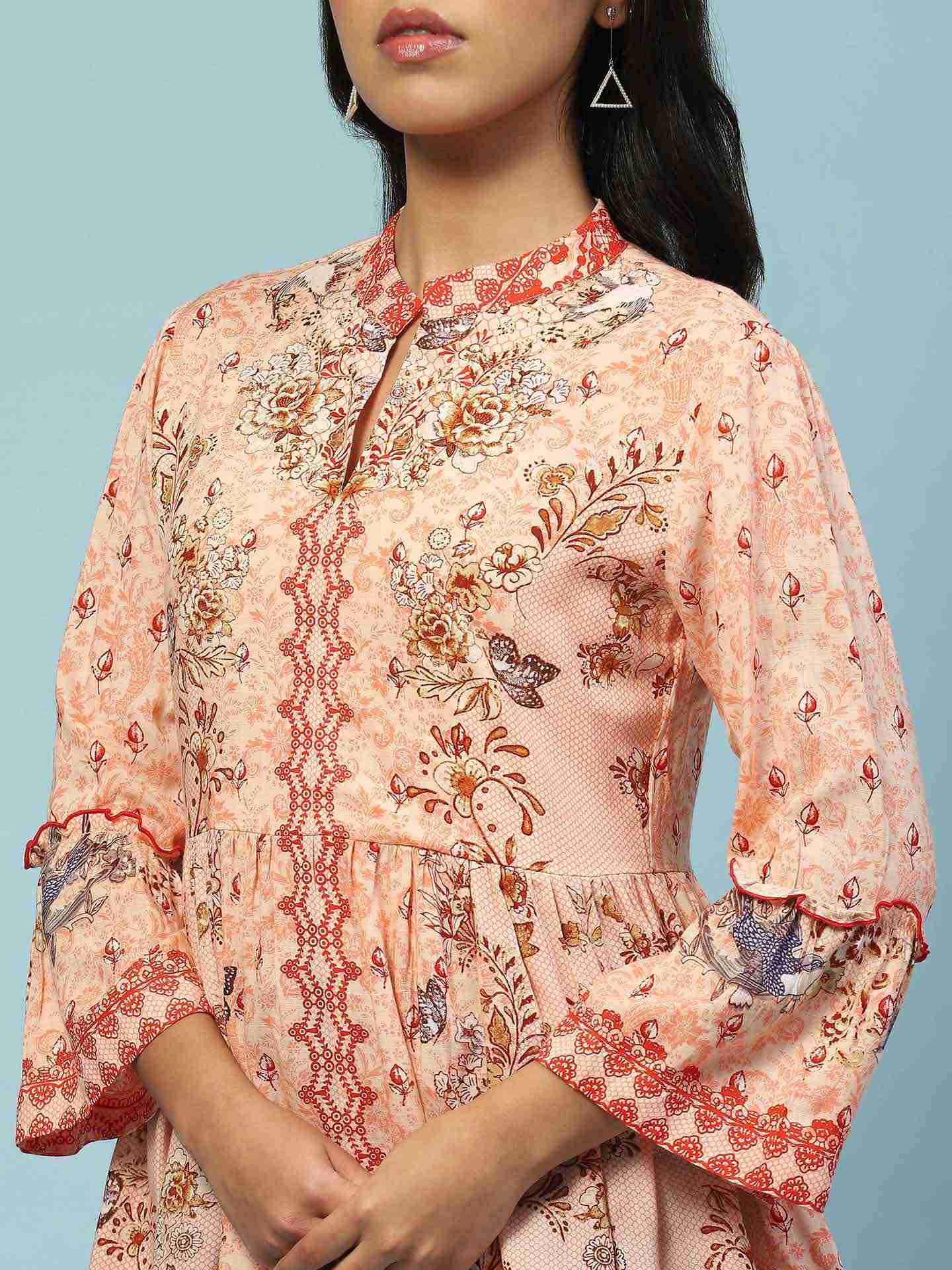 Peach Kannupriya Tiered Top