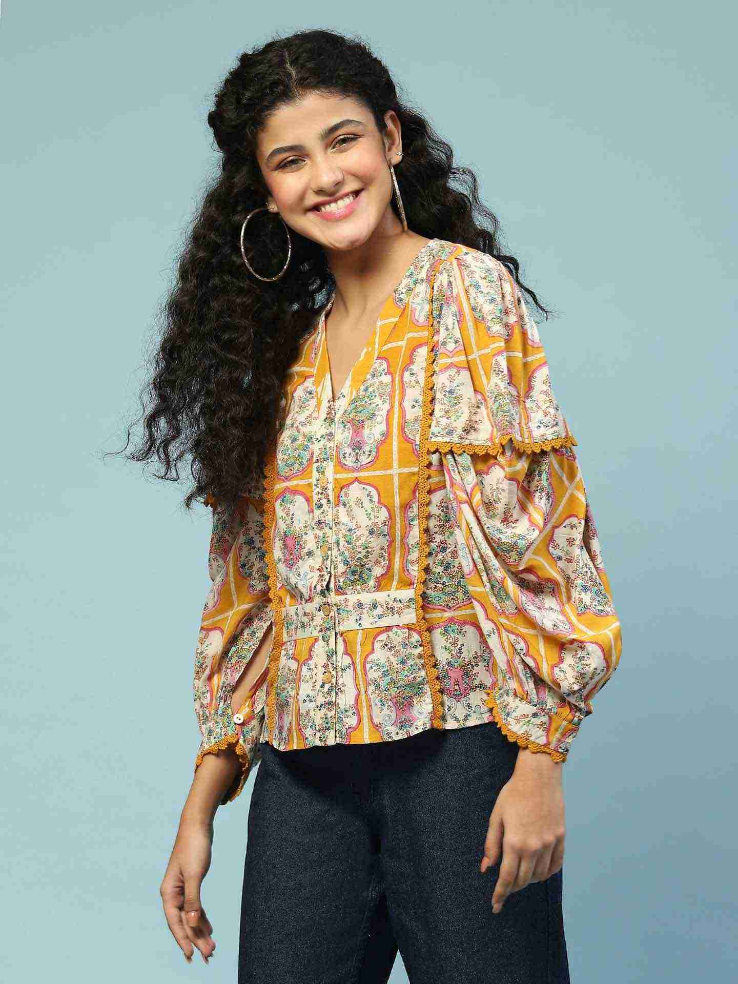 Mustard Tamasvani Button-Down Top
