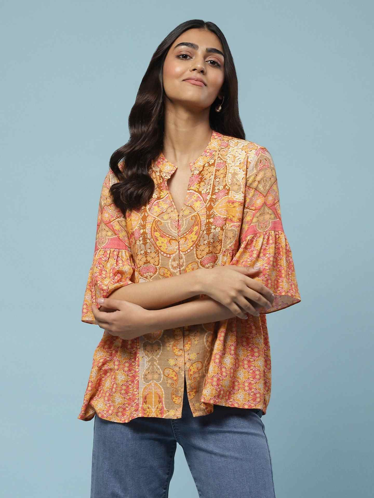 Orange Manorath Button-Down Top
