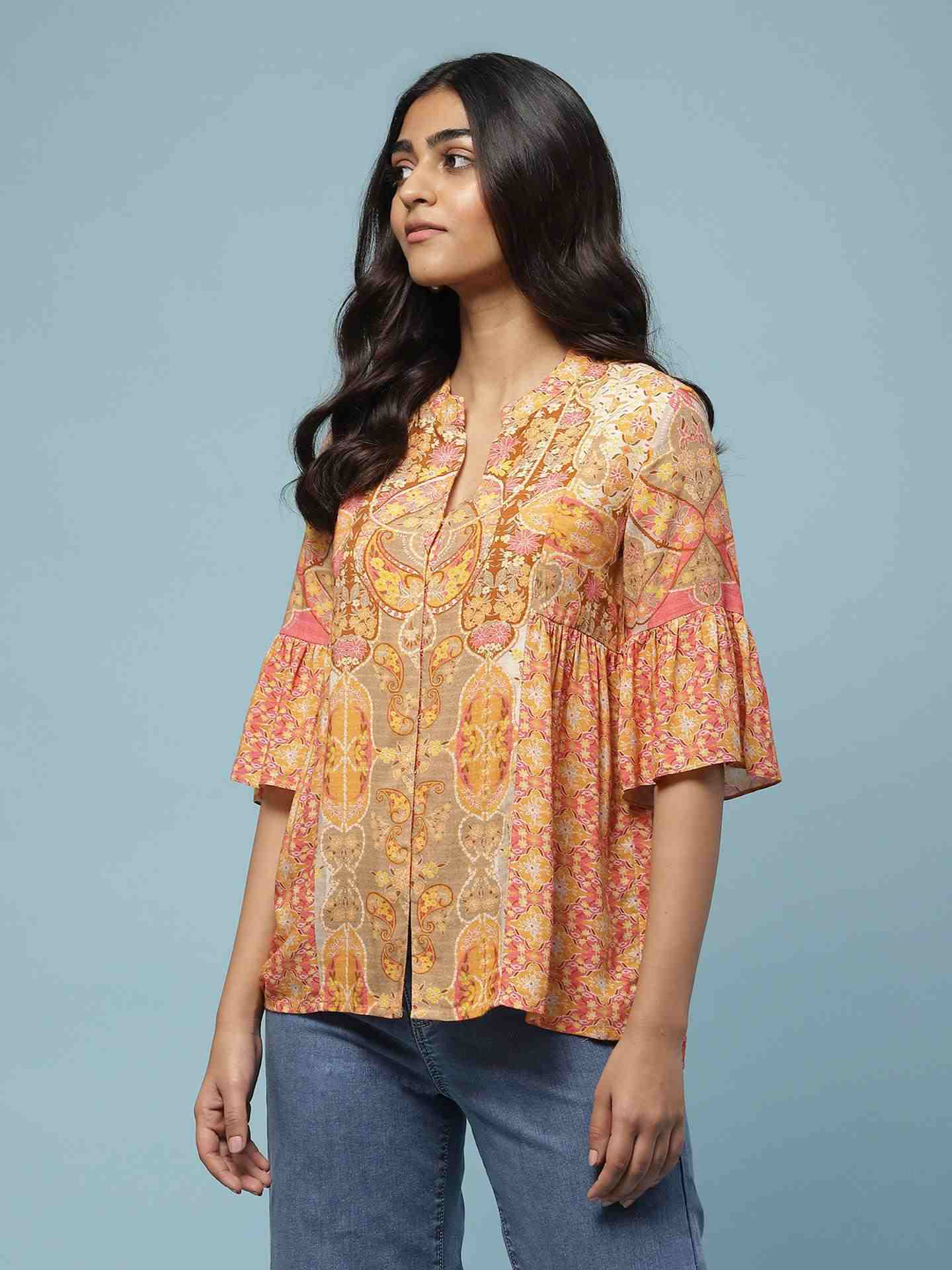 Orange Manorath Button-Down Top