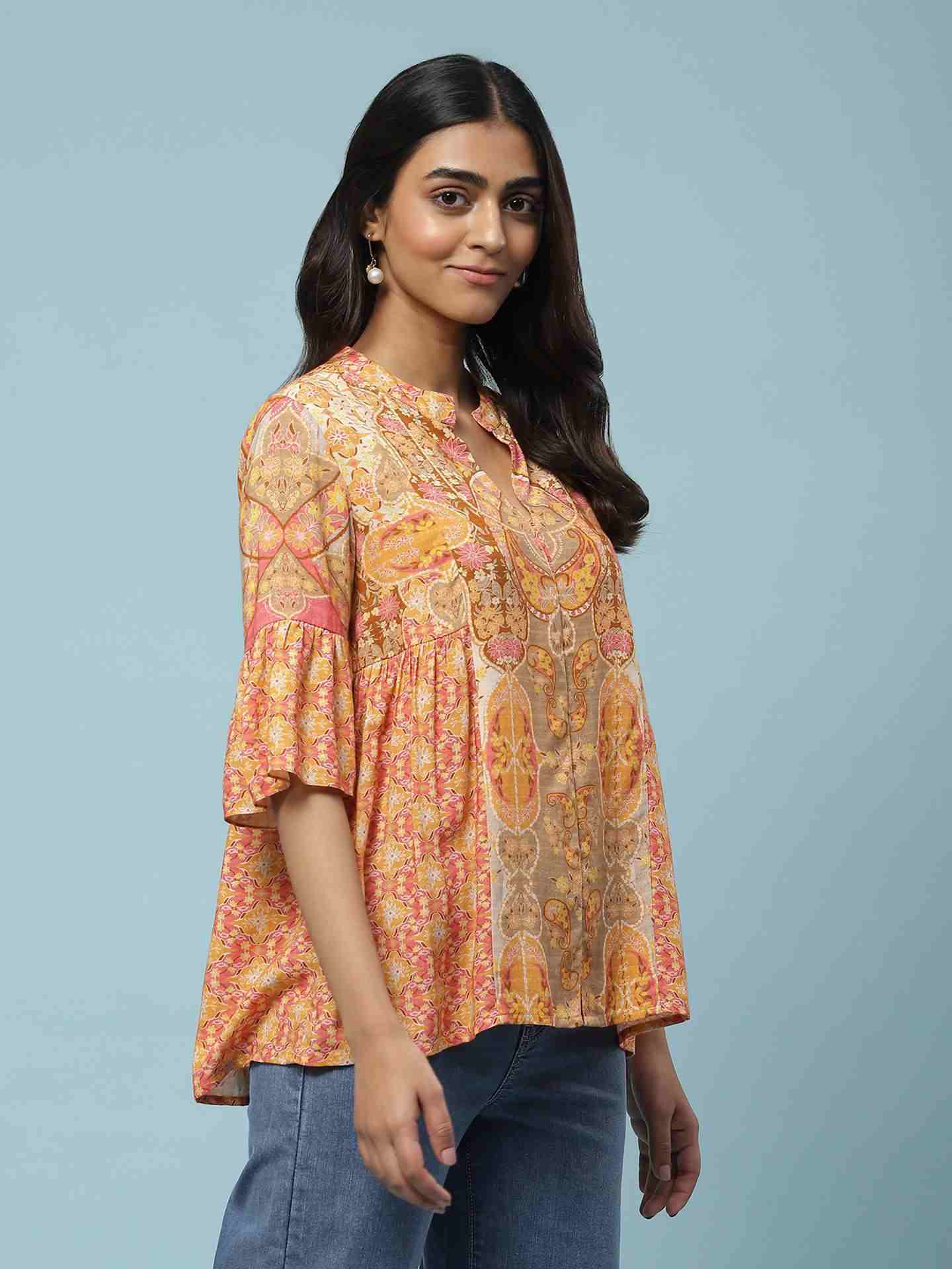 Orange Manorath Button-Down Top