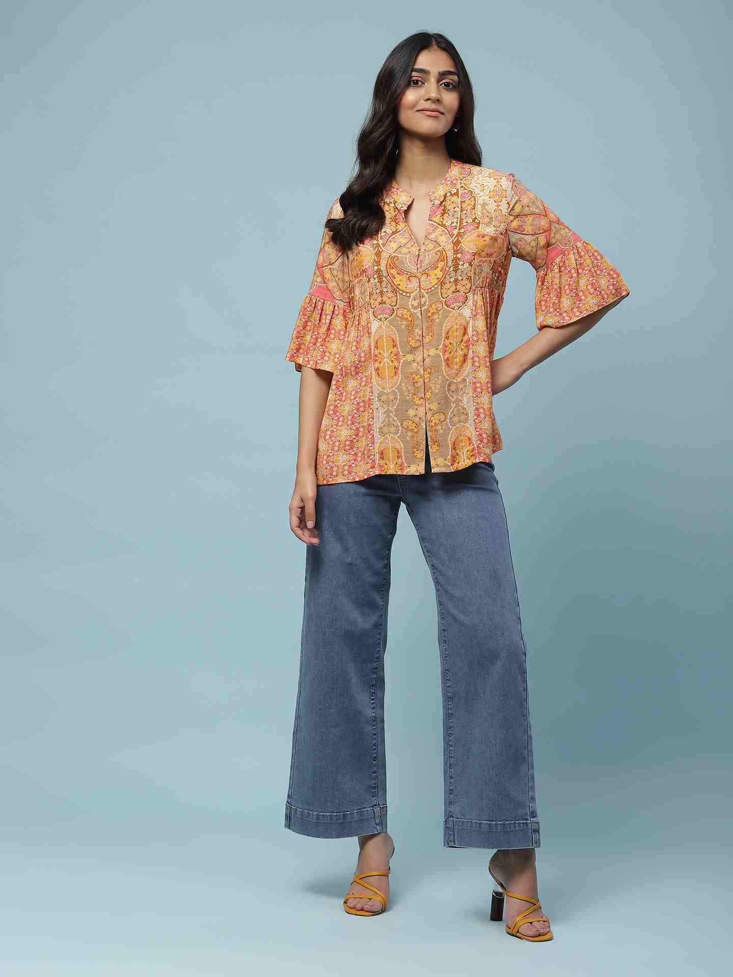 Orange Manorath Button-Down Top
