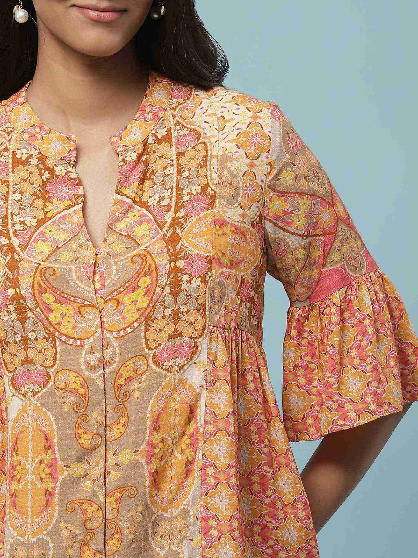 Orange Manorath Button-Down Top