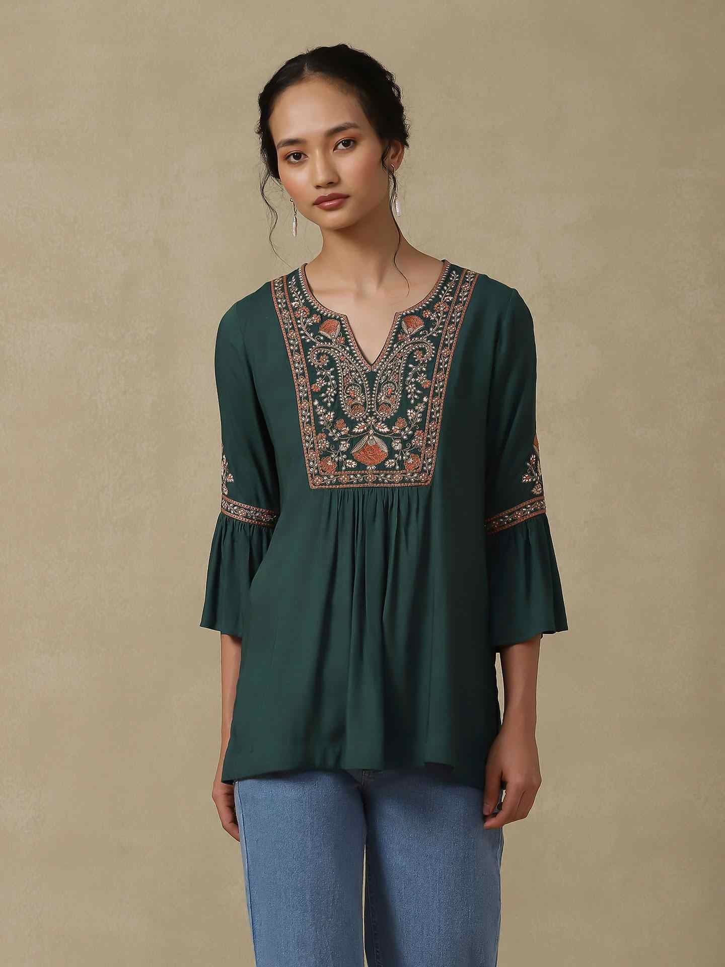 Emerald Afrana Festive Pintuck Top