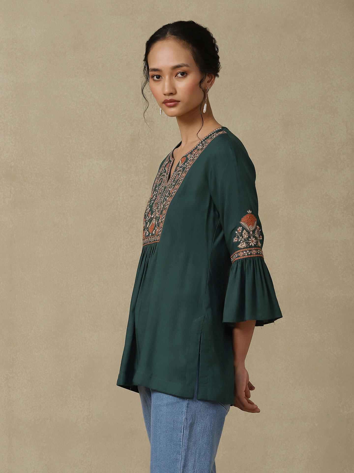 Emerald Afrana Festive Pintuck Top