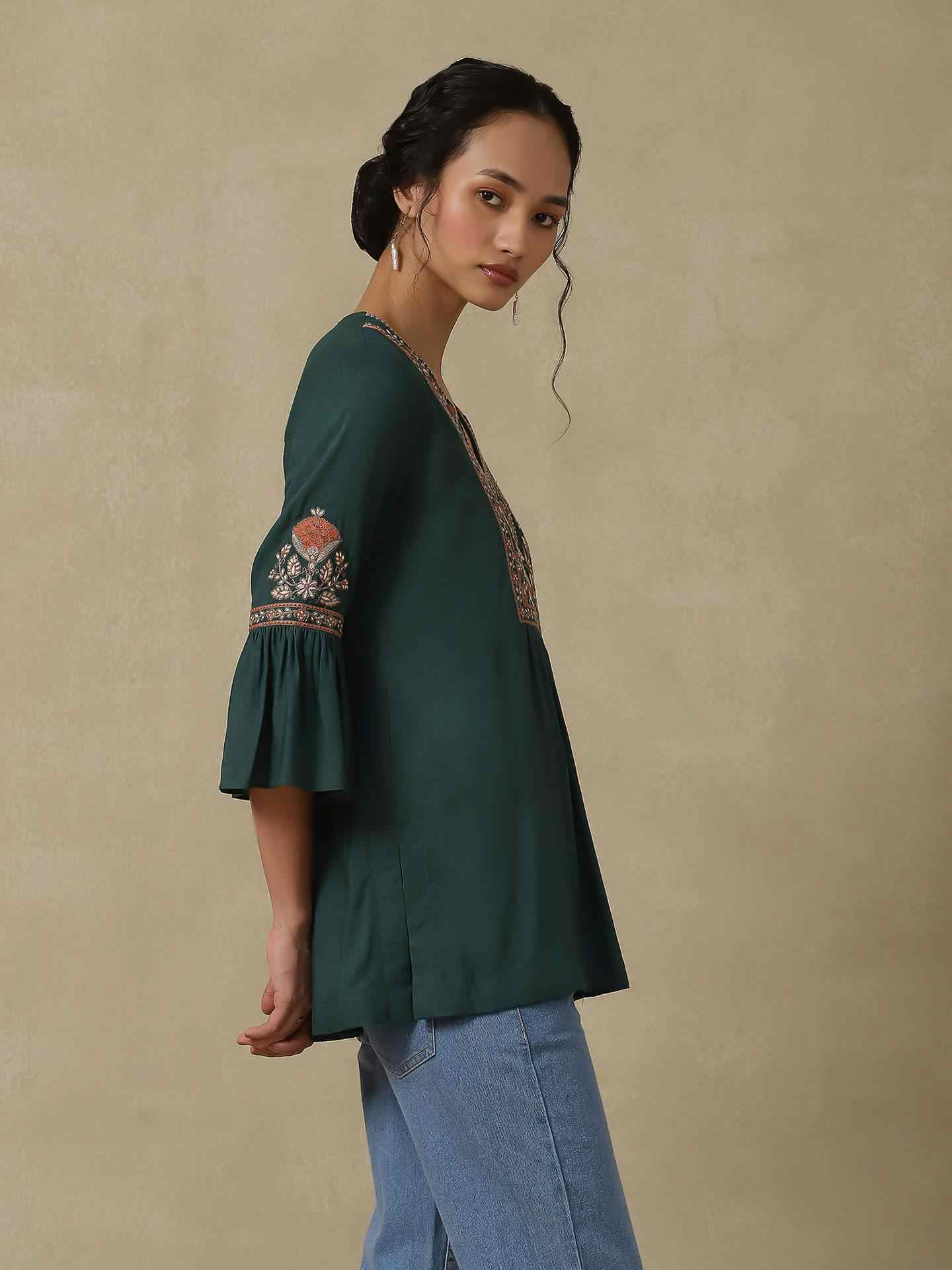 Emerald Afrana Festive Pintuck Top