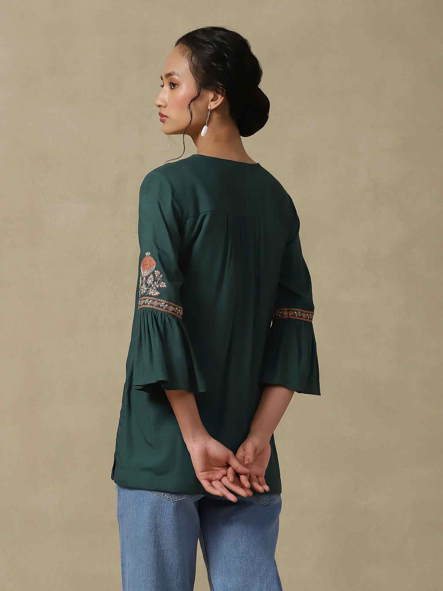 Emerald Afrana Festive Pintuck Top