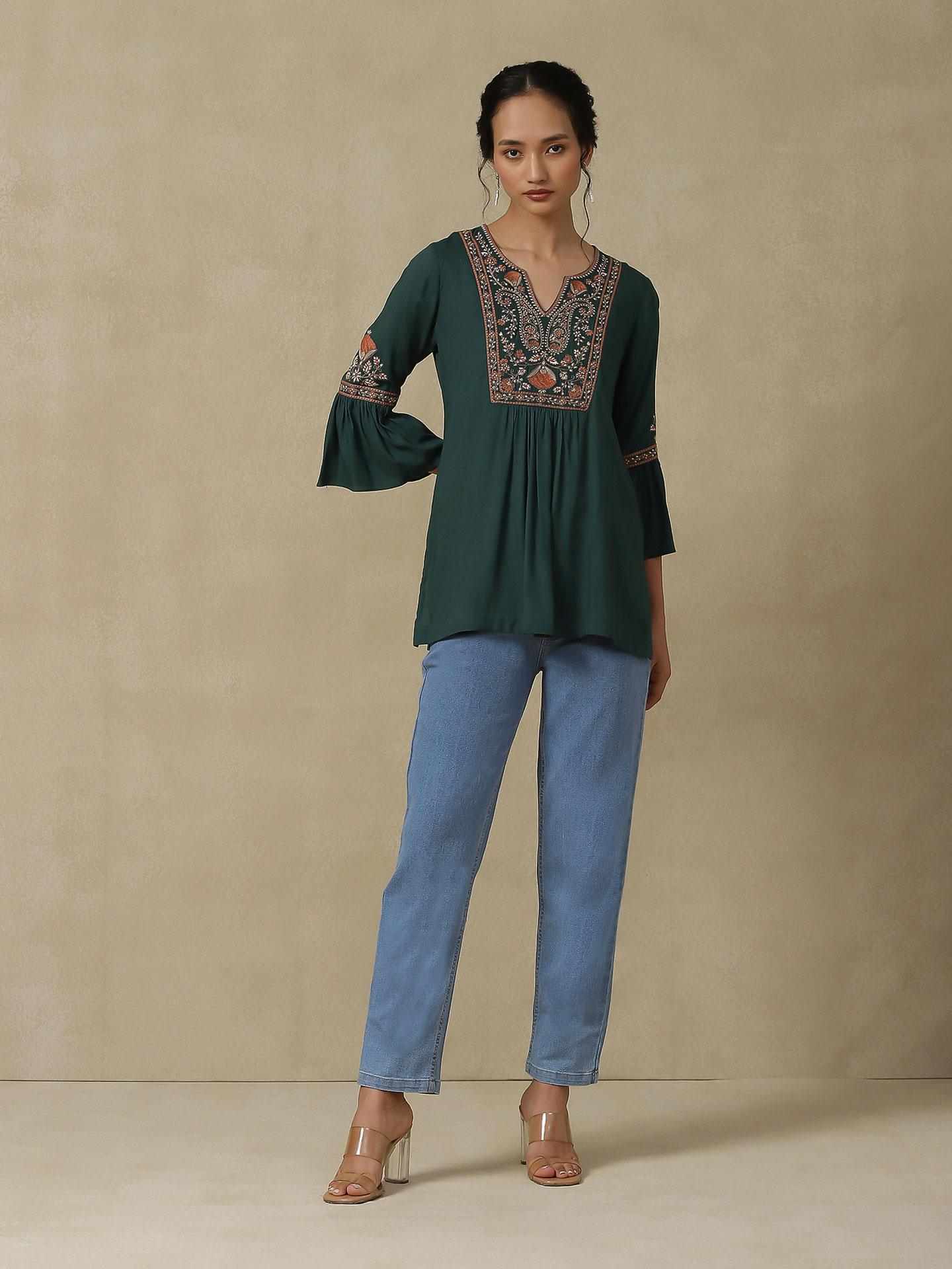 Emerald Afrana Festive Pintuck Top