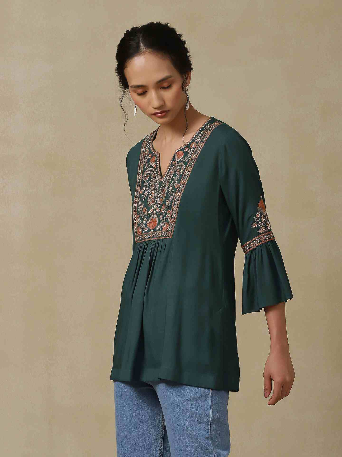 Emerald Afrana Festive Pintuck Top
