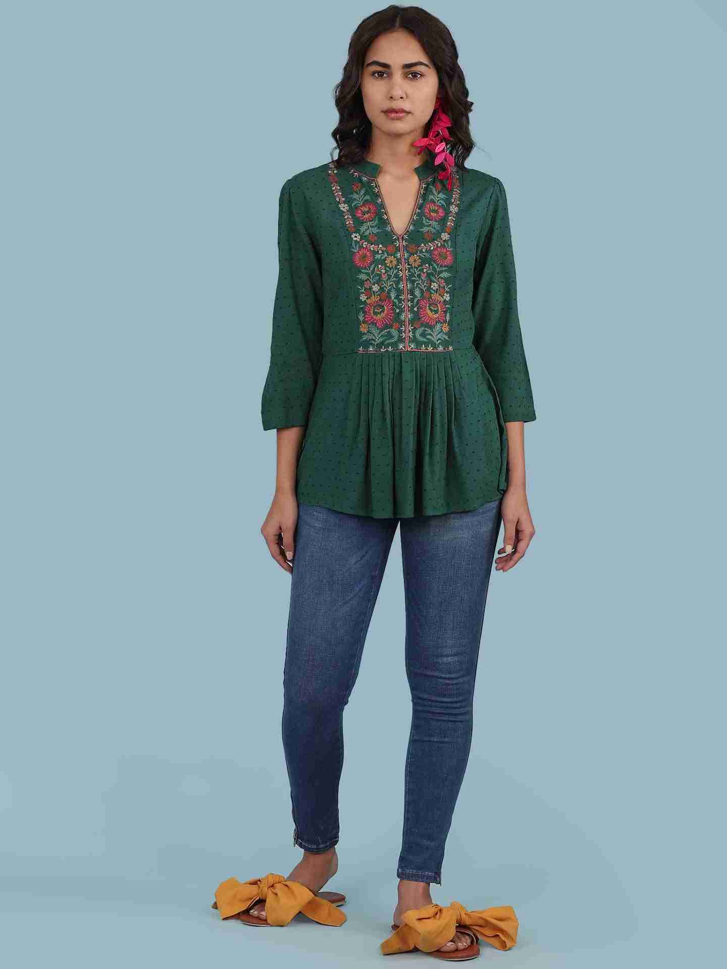 Green Alexa Solid Kurti