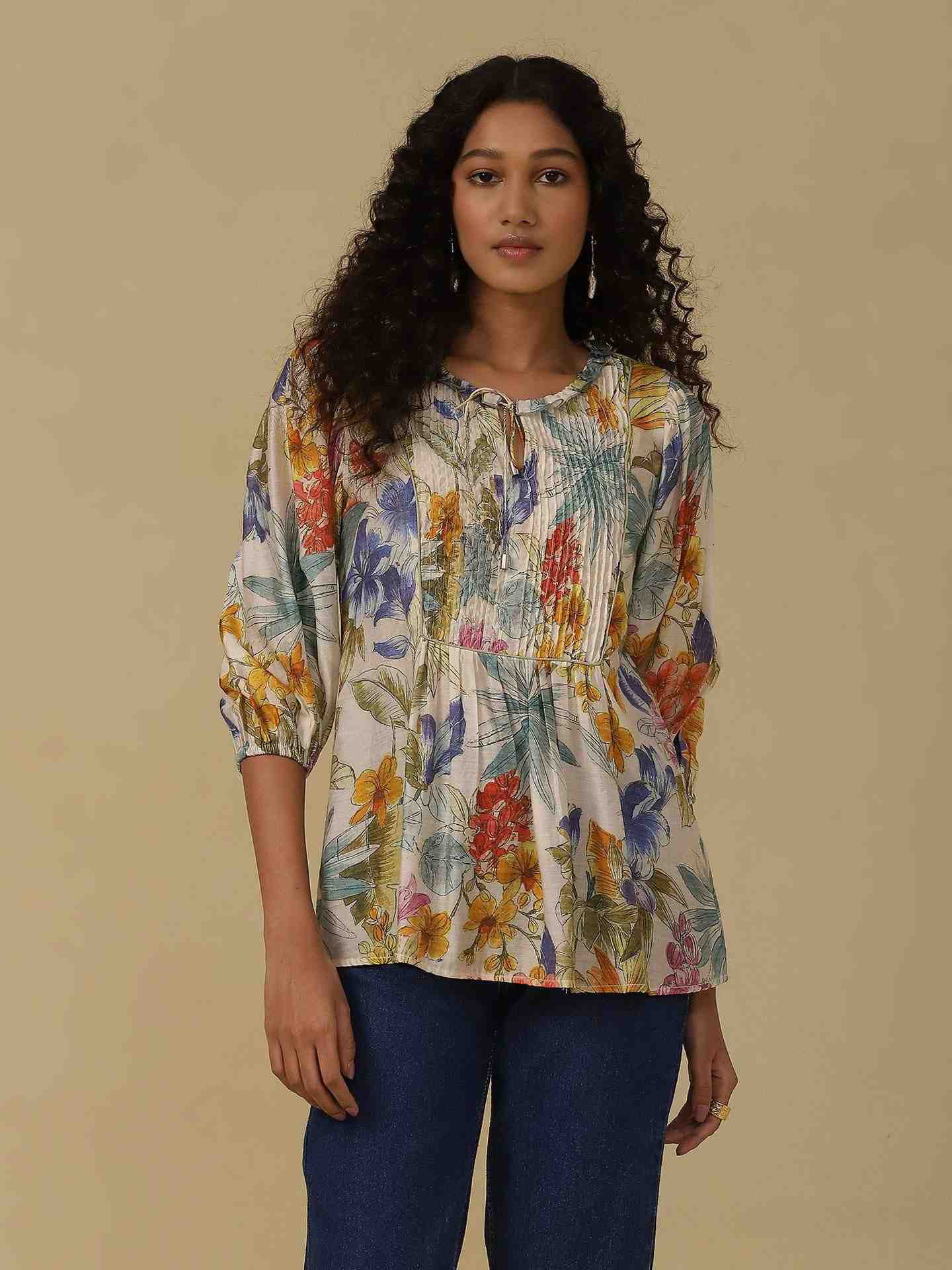 White Multi Tijana Floral Kurti