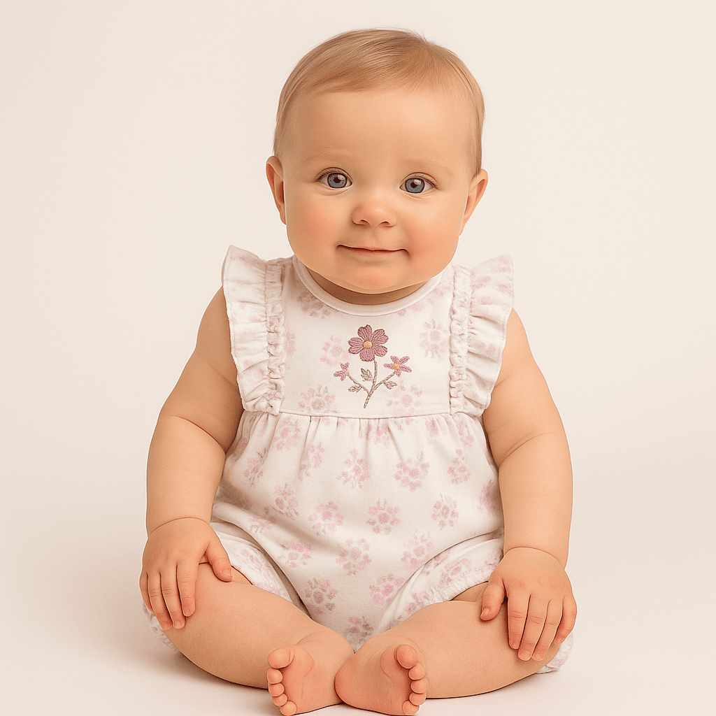 White Floral Ruffle Sleeveless Romper